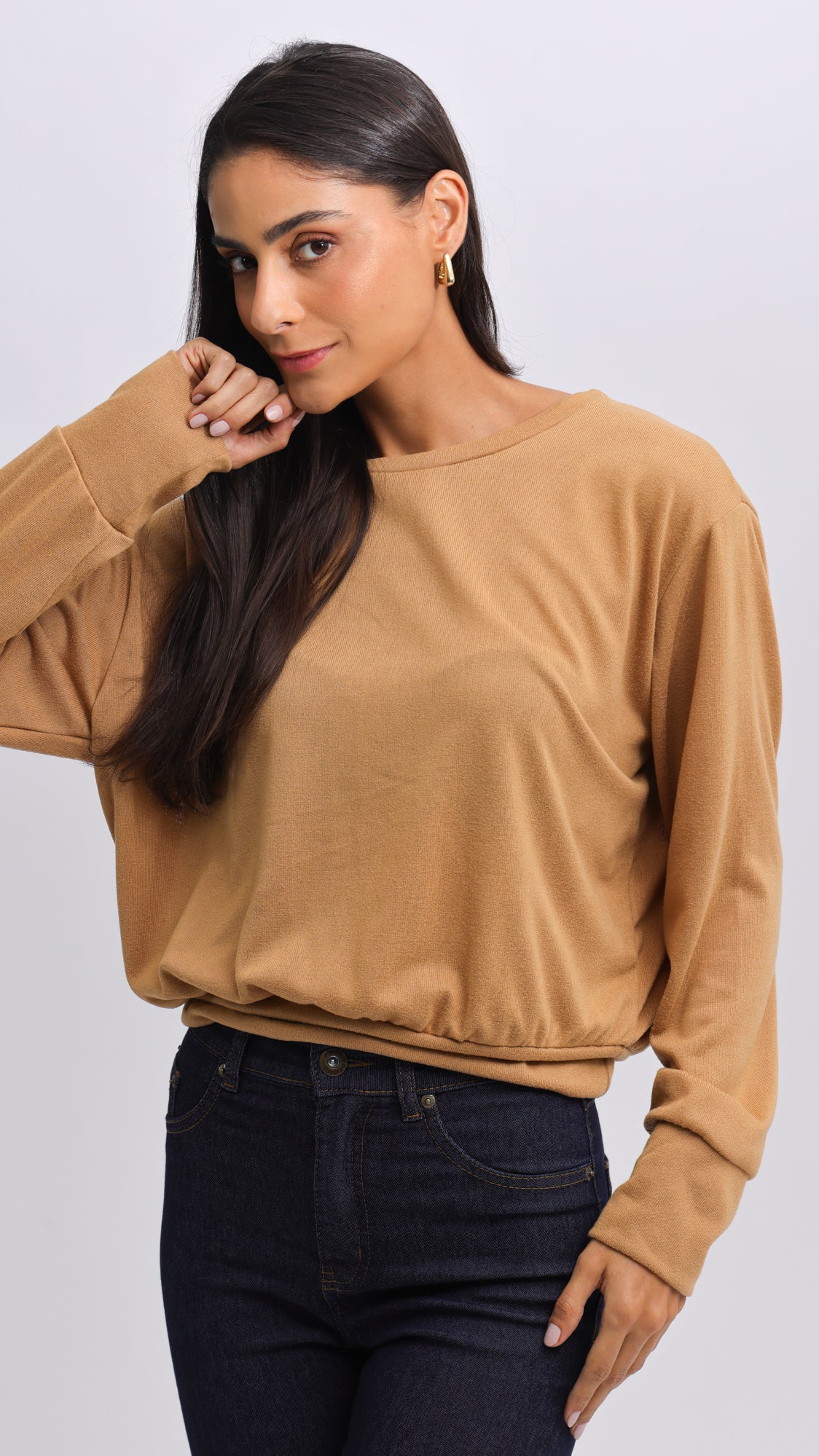 Blusa Tricô Manga Longa - Ocre