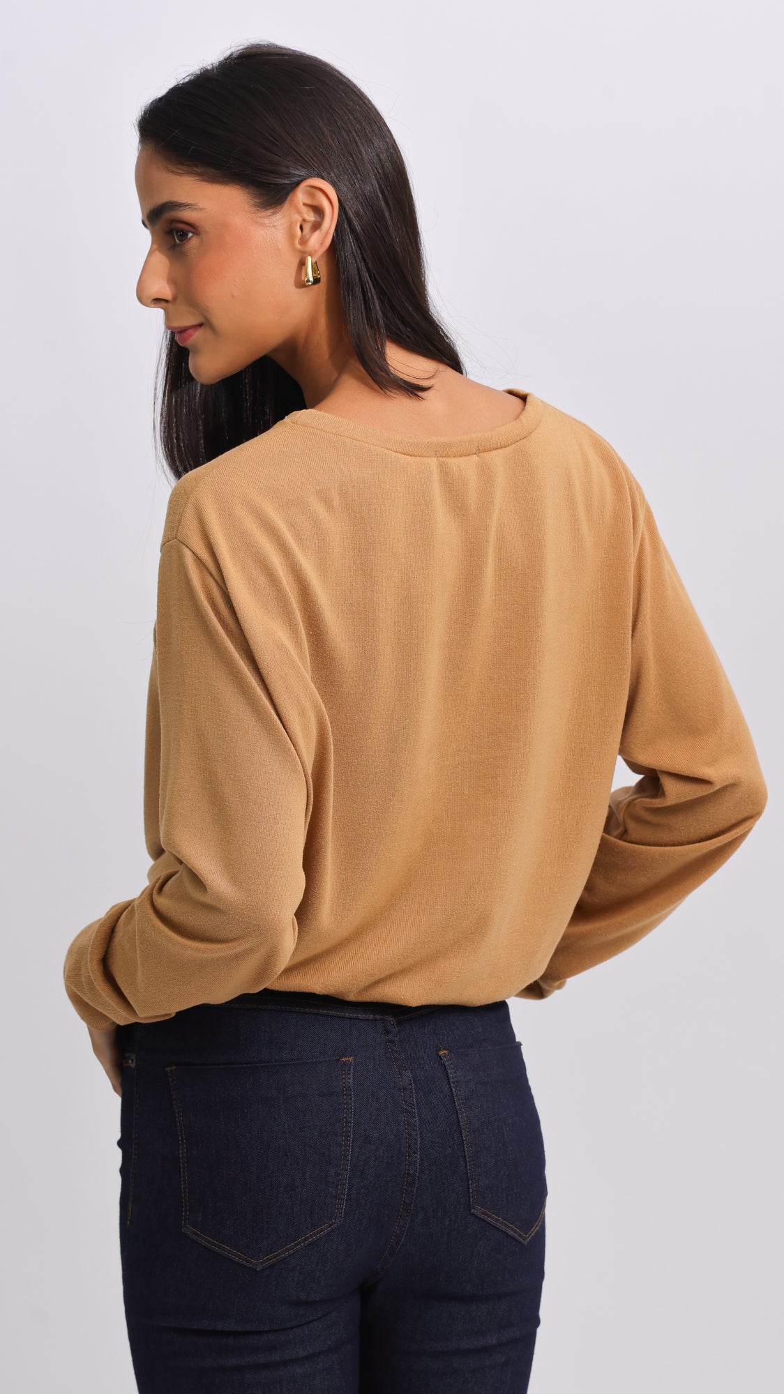 Blusa Tricô Manga Longa - Ocre