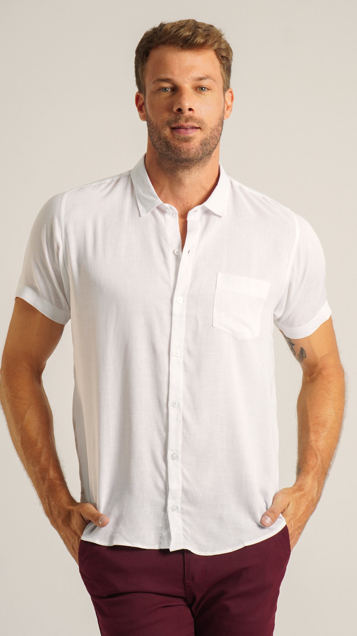 Camisa Manga Curta Linho - Branca