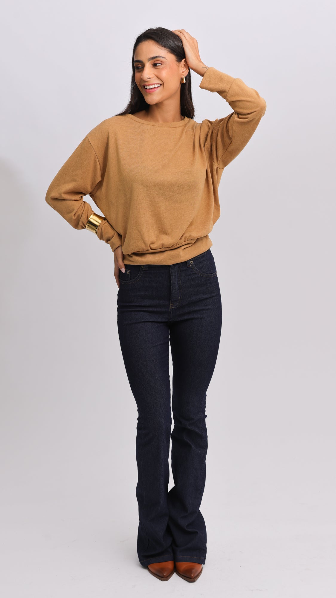 Blusa Tricô Manga Longa - Ocre