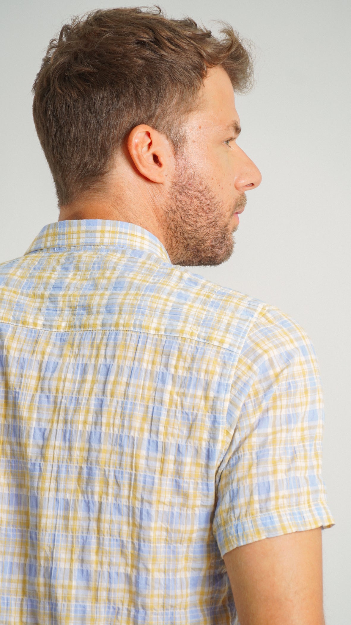 Camisa Xadrez Manga Curta - Amarelo