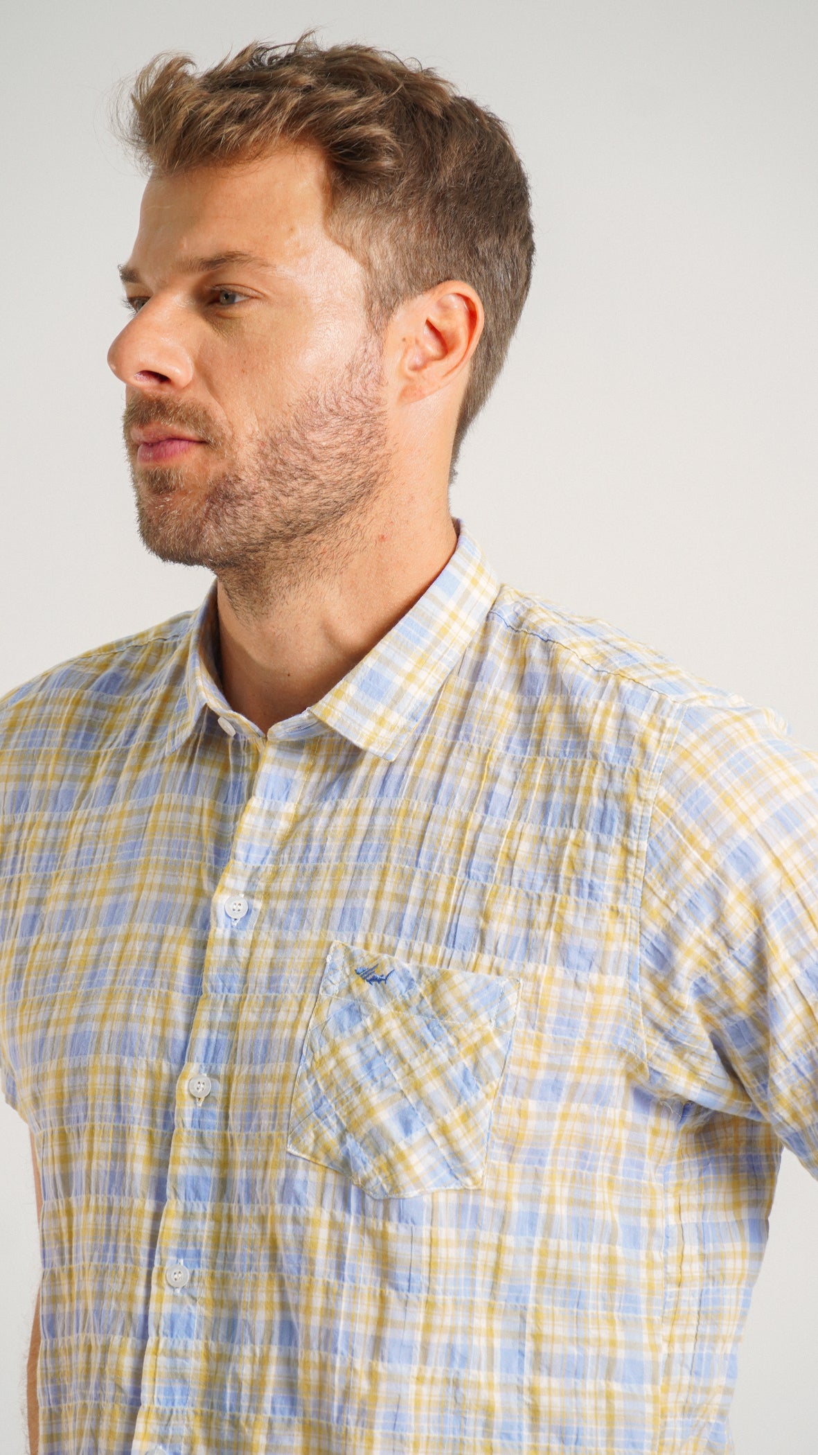 Camisa Xadrez Manga Curta - Amarelo