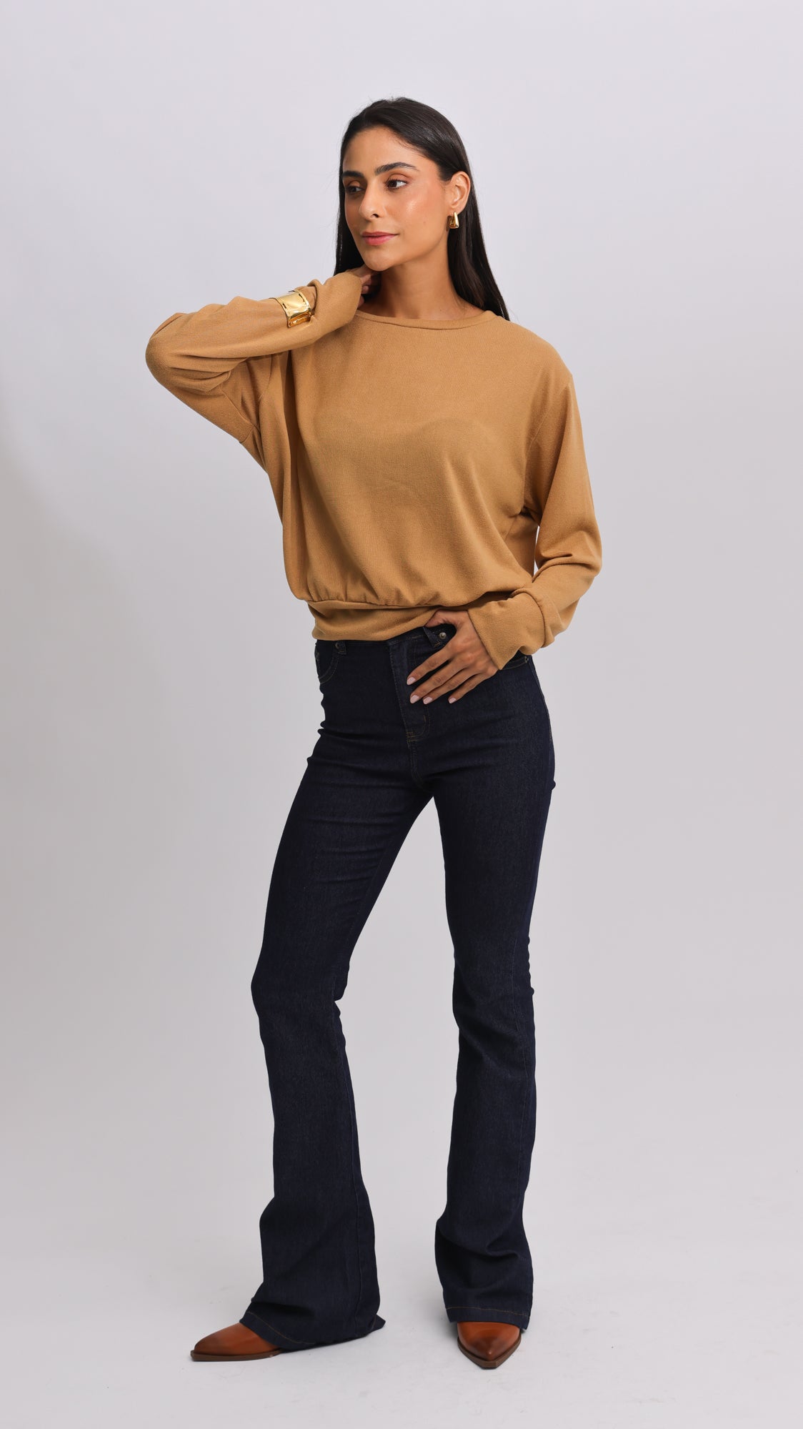 Blusa Tricô Manga Longa - Ocre