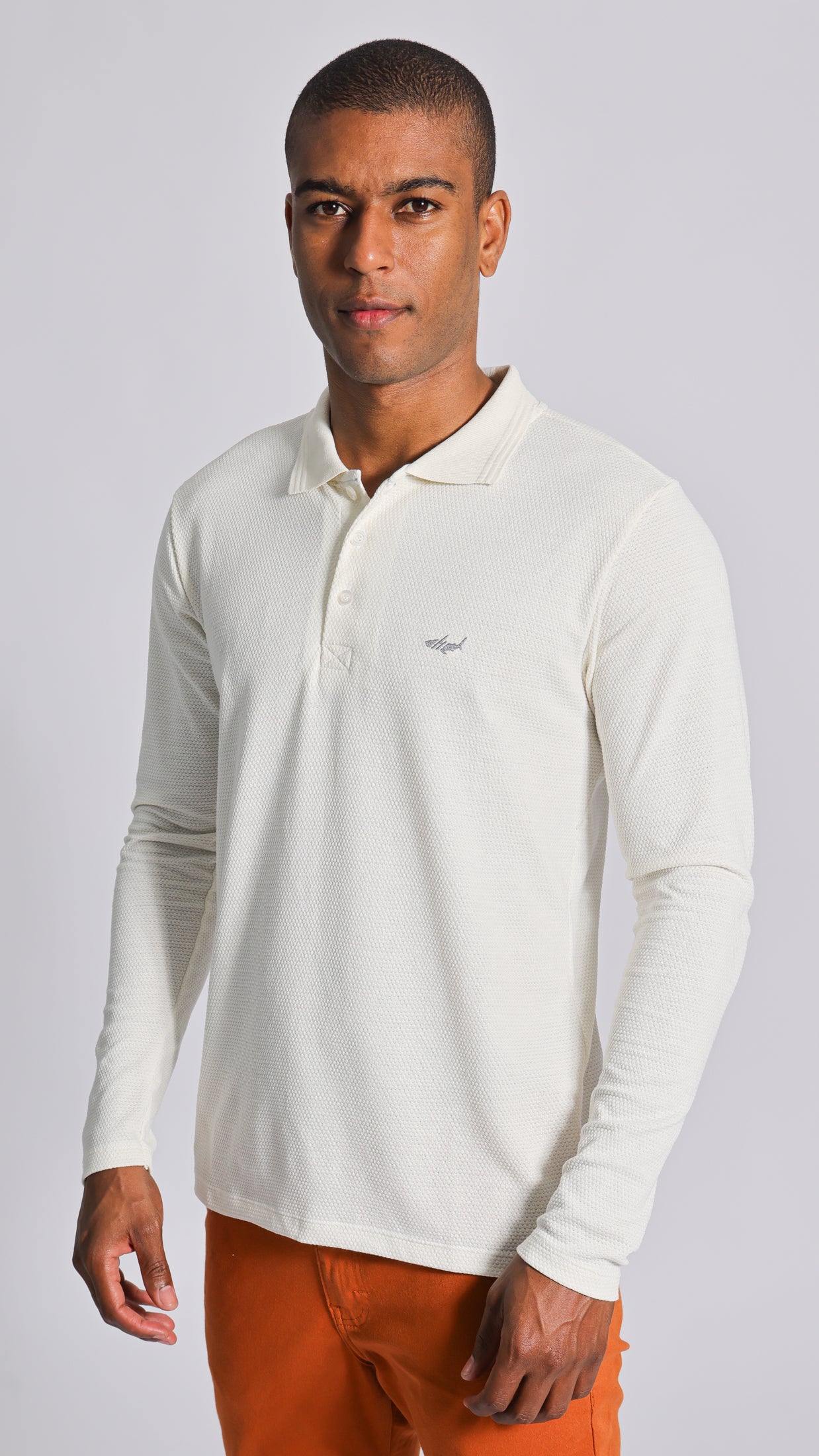 Camisa Polo Colmeia Manga Longa - Off White
