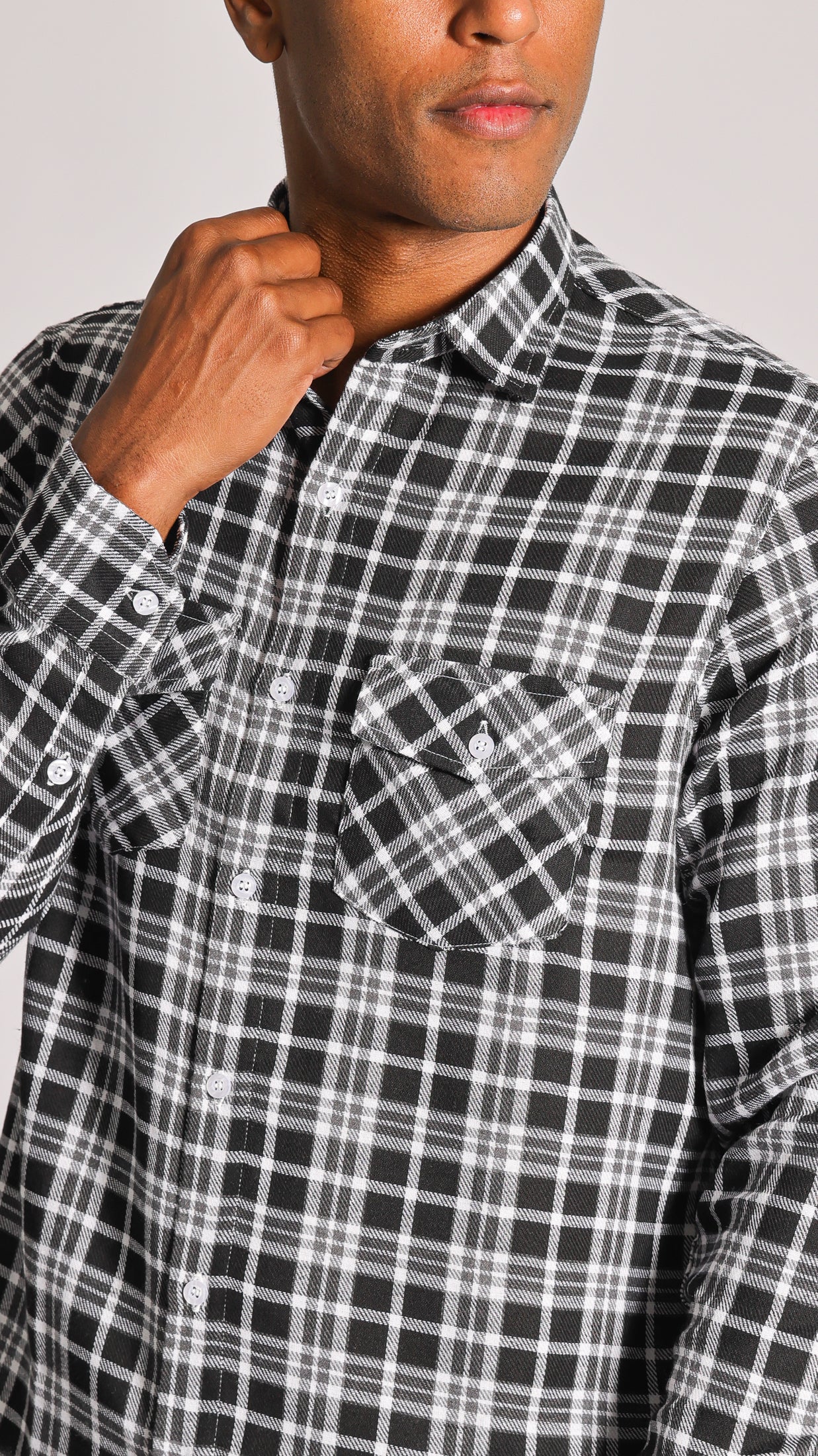 Camisa Xadrez Manga Longa - Preta