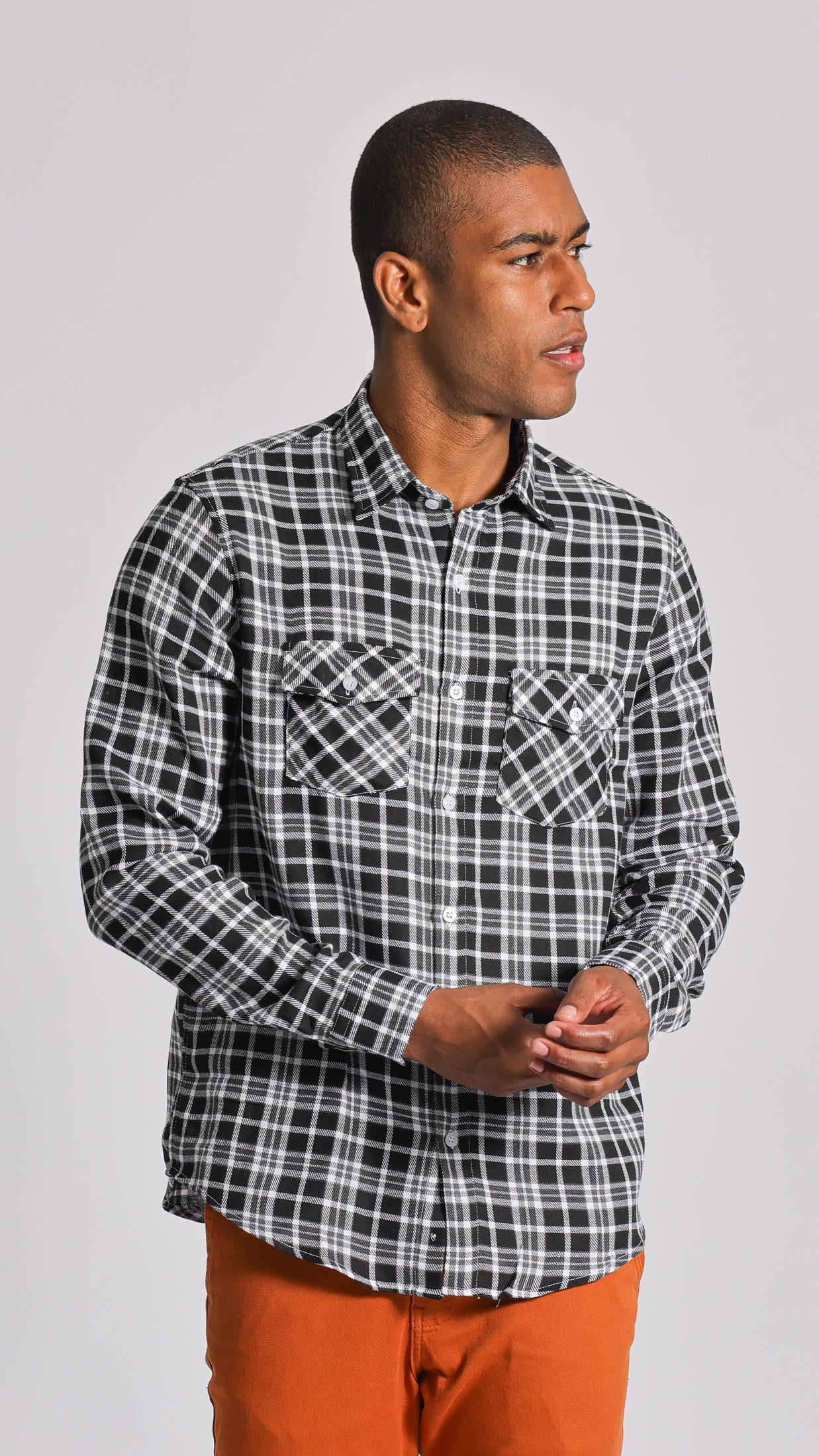 Camisa Xadrez Manga Longa - Preta
