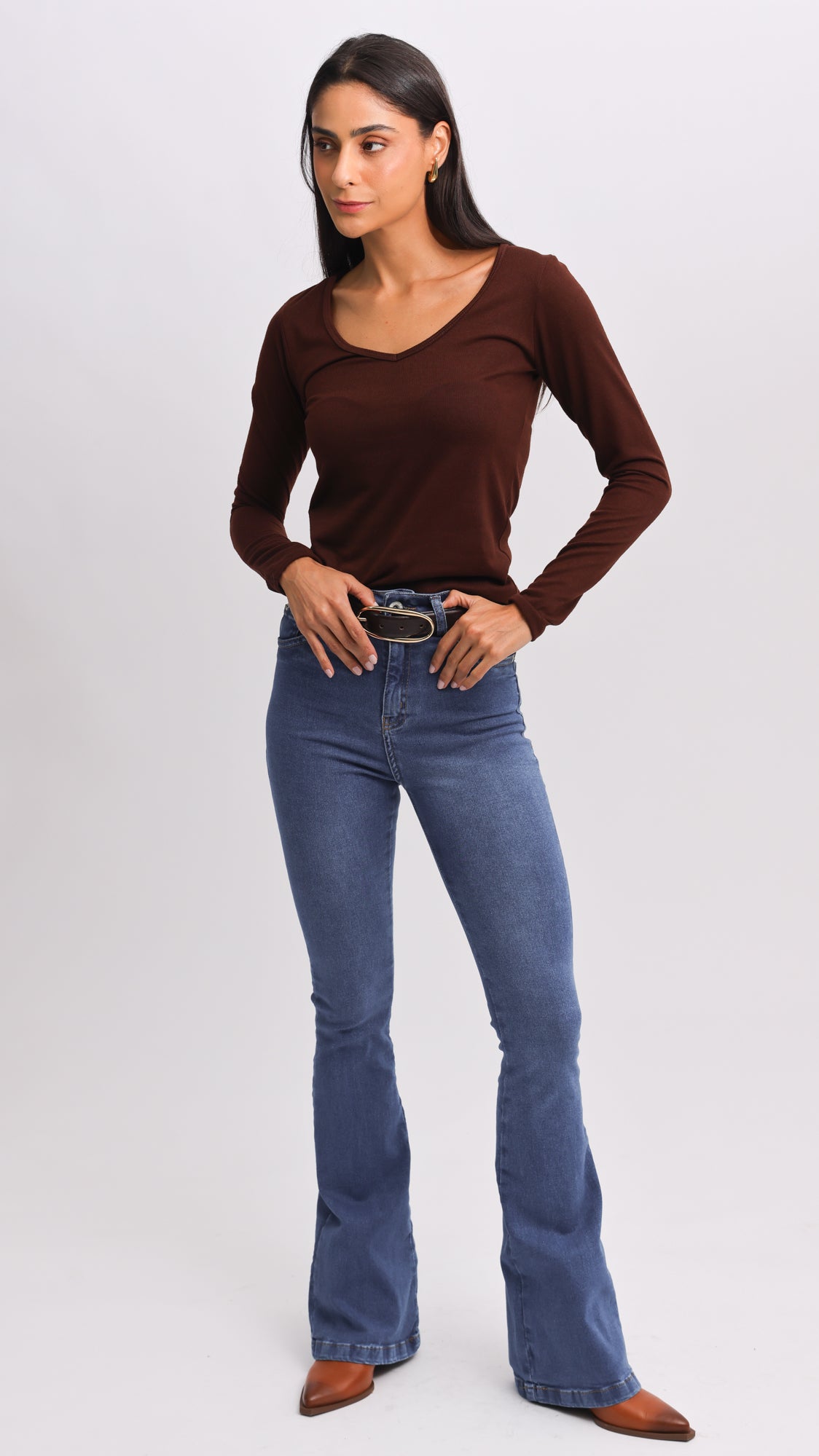 Blusa Tricô Manga Longa V - Marrom