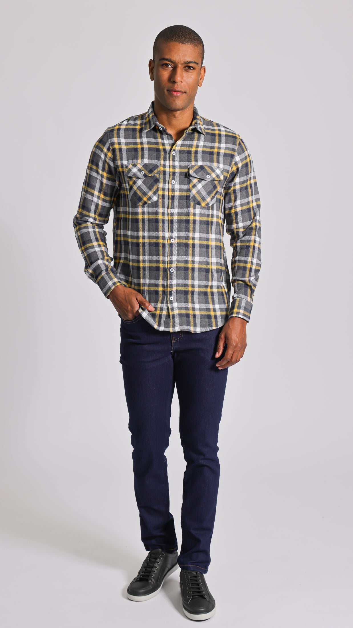 Camisa Xadrez Manga Longa - Amarela