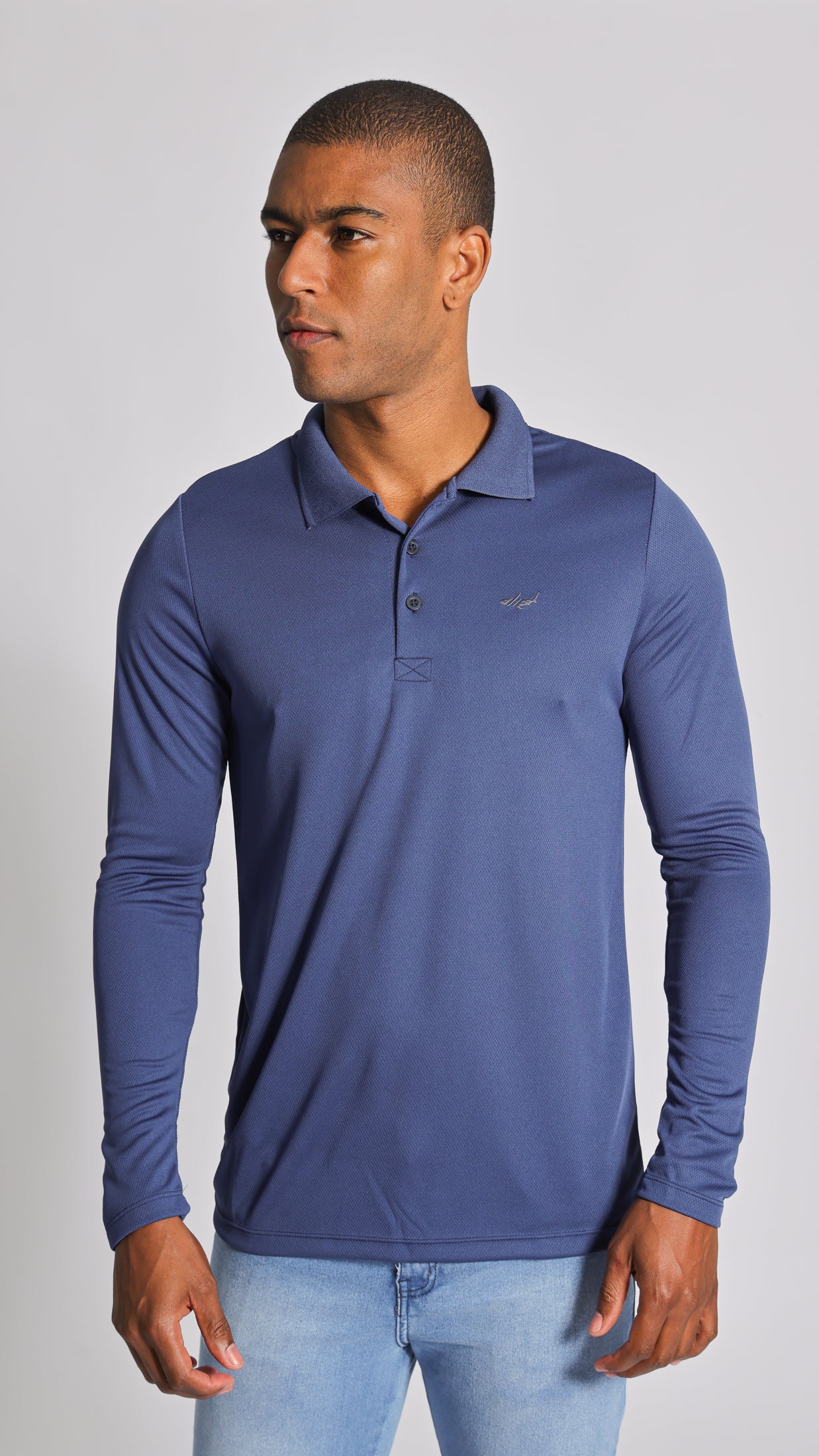 Camisa Polo Dry Fit Manga Longa - Azul Marinho