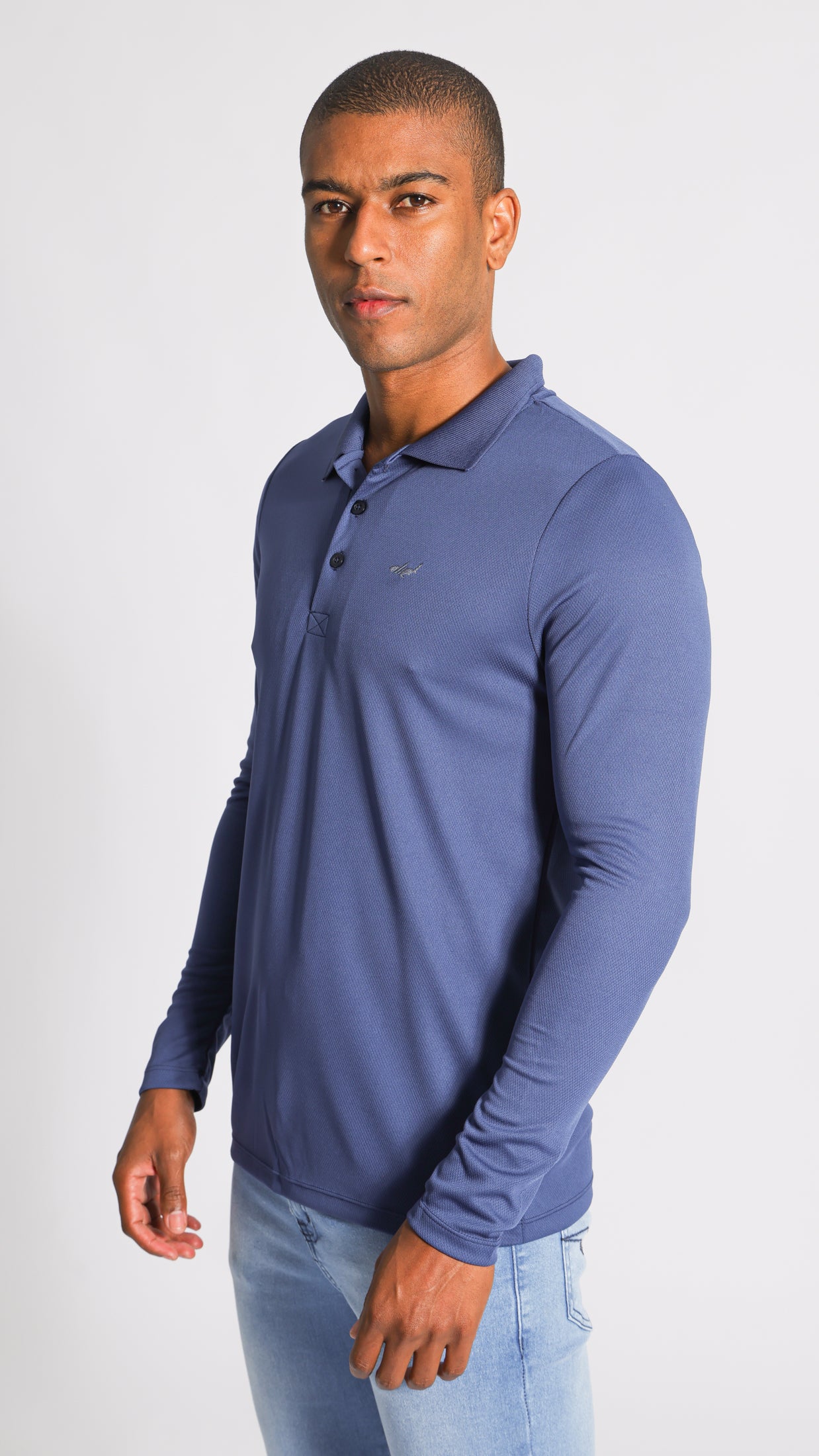 Camisa Polo Dry Fit Manga Longa - Azul Marinho