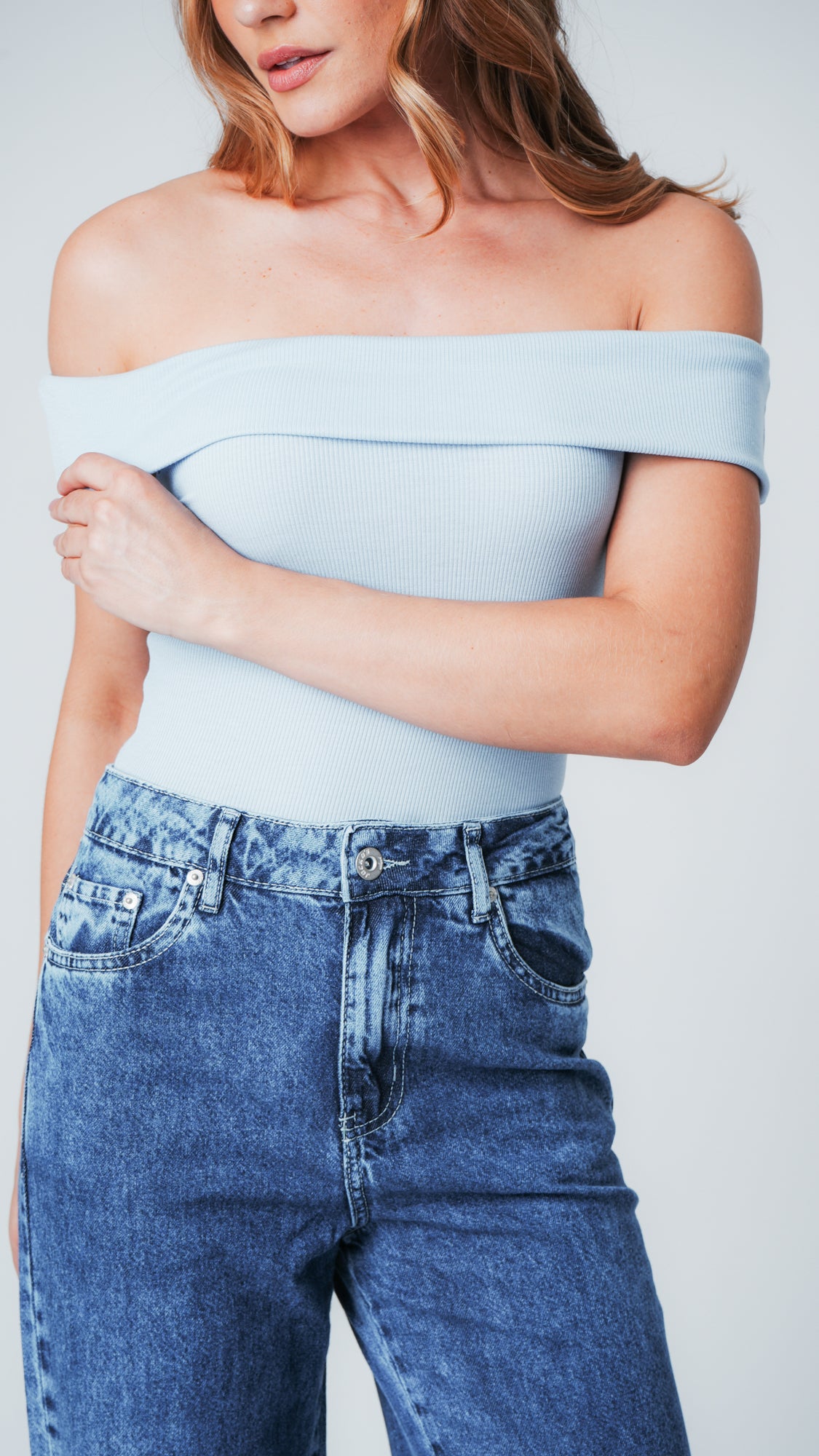Blusa Ombro a Ombro Canelada - Azul