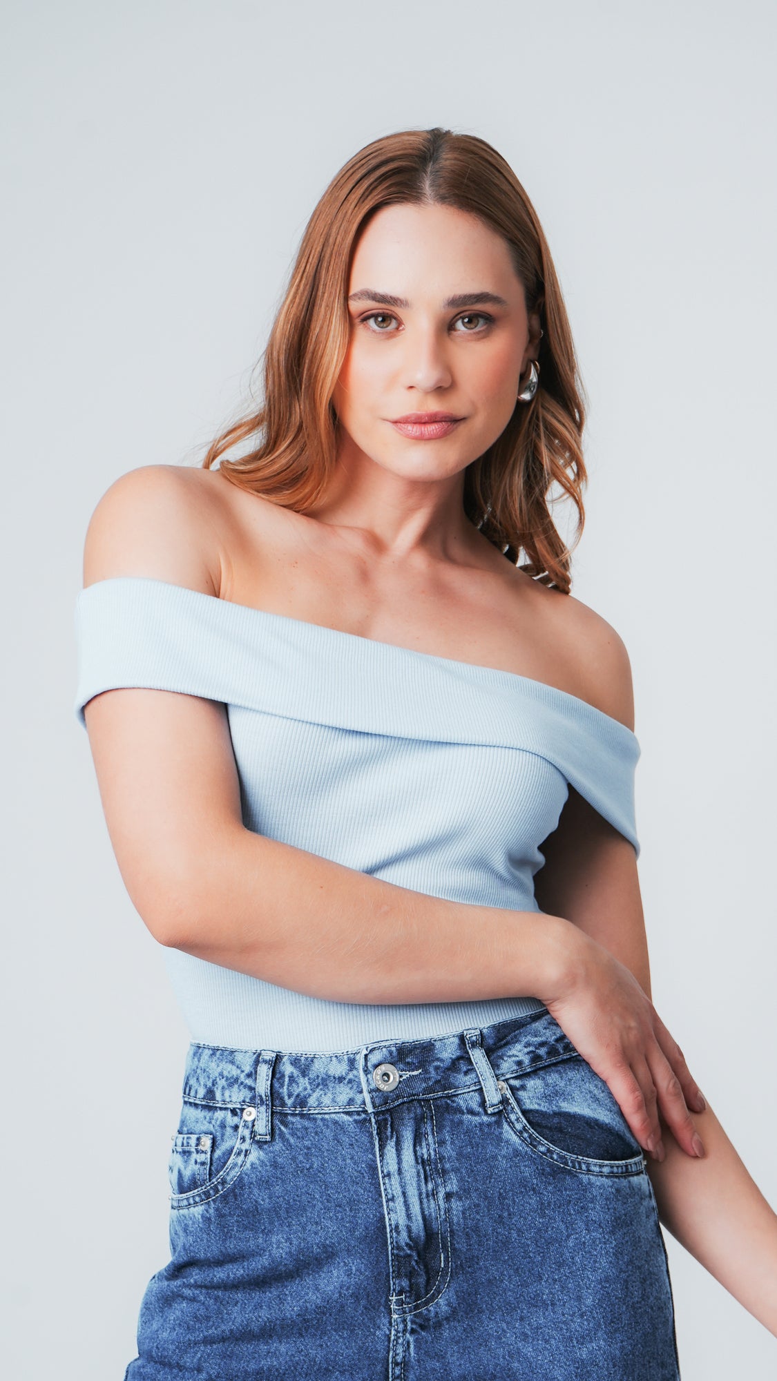 Blusa Ombro a Ombro Canelada - Azul