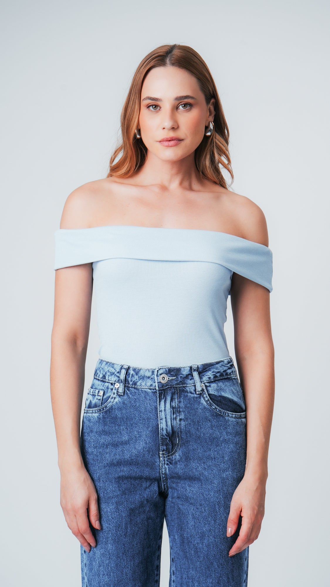 Blusa Ombro a Ombro Canelada - Azul