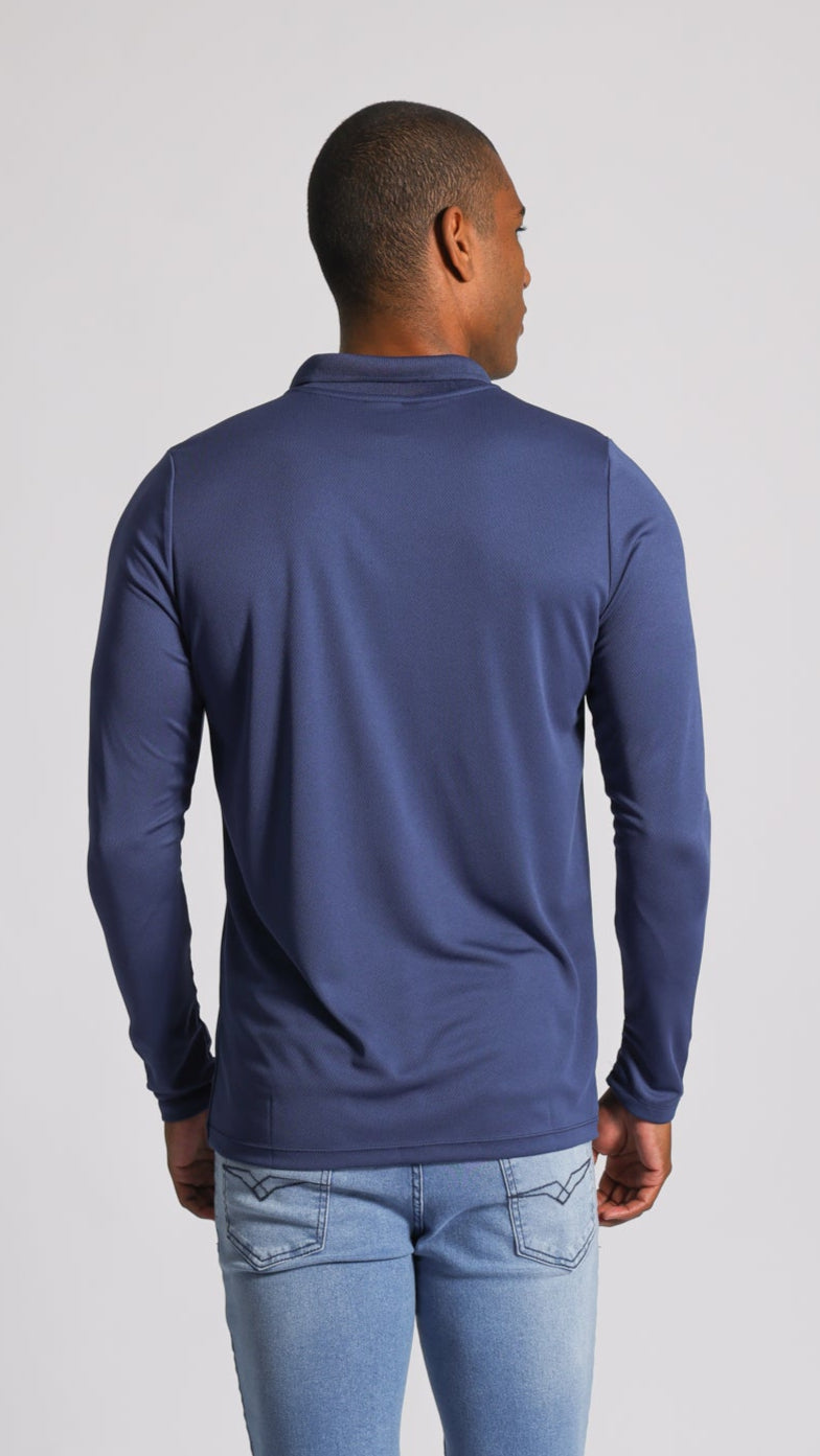 Camisa Polo Dry Fit Manga Longa - Azul Marinho