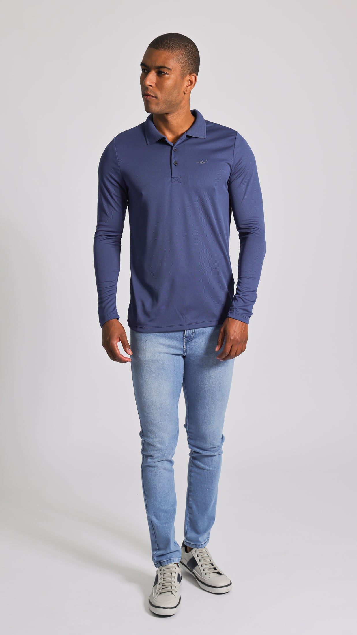 Camisa Polo Dry Fit Manga Longa - Azul Marinho