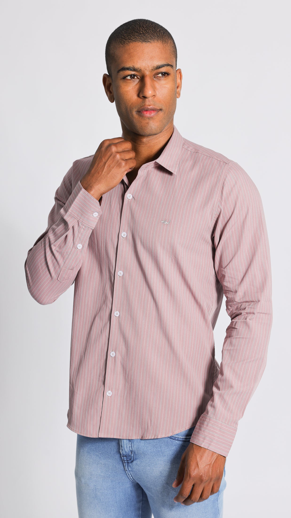 Camisa Listras Manga Longa - Nude