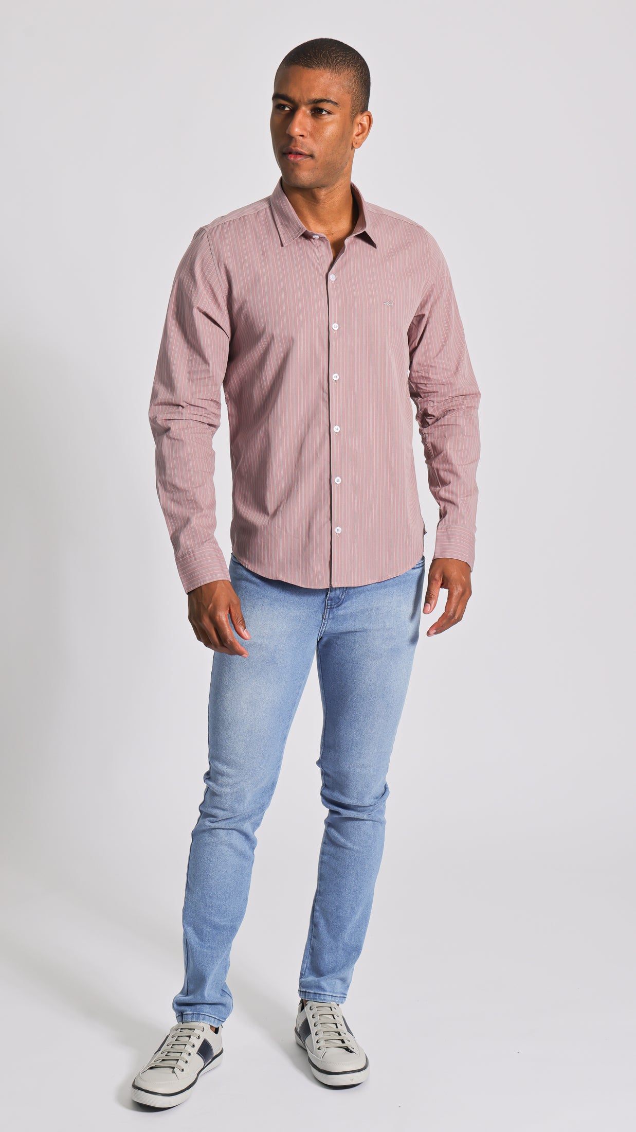 Camisa Listras Manga Longa - Nude