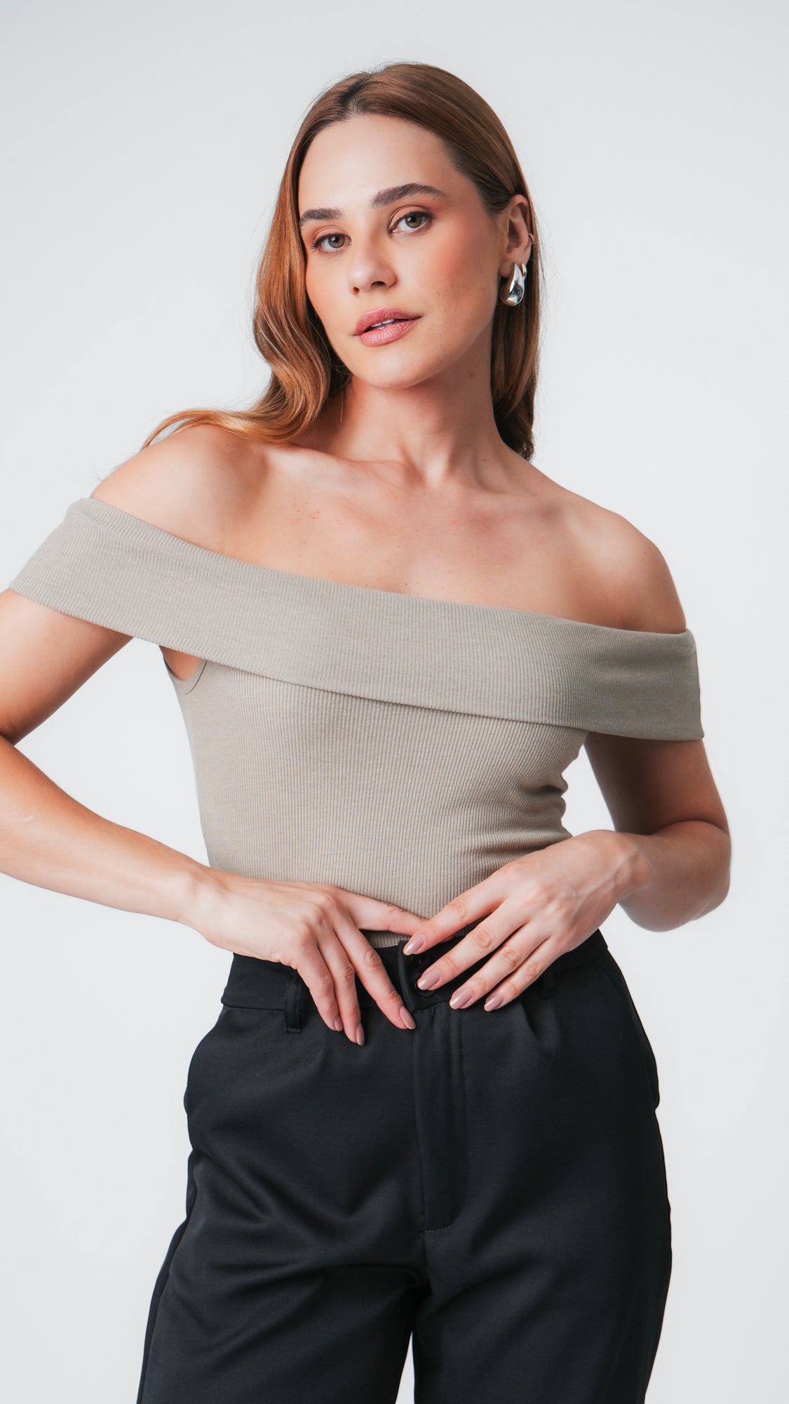 Blusa Ombro a Ombro Canelada - Areia