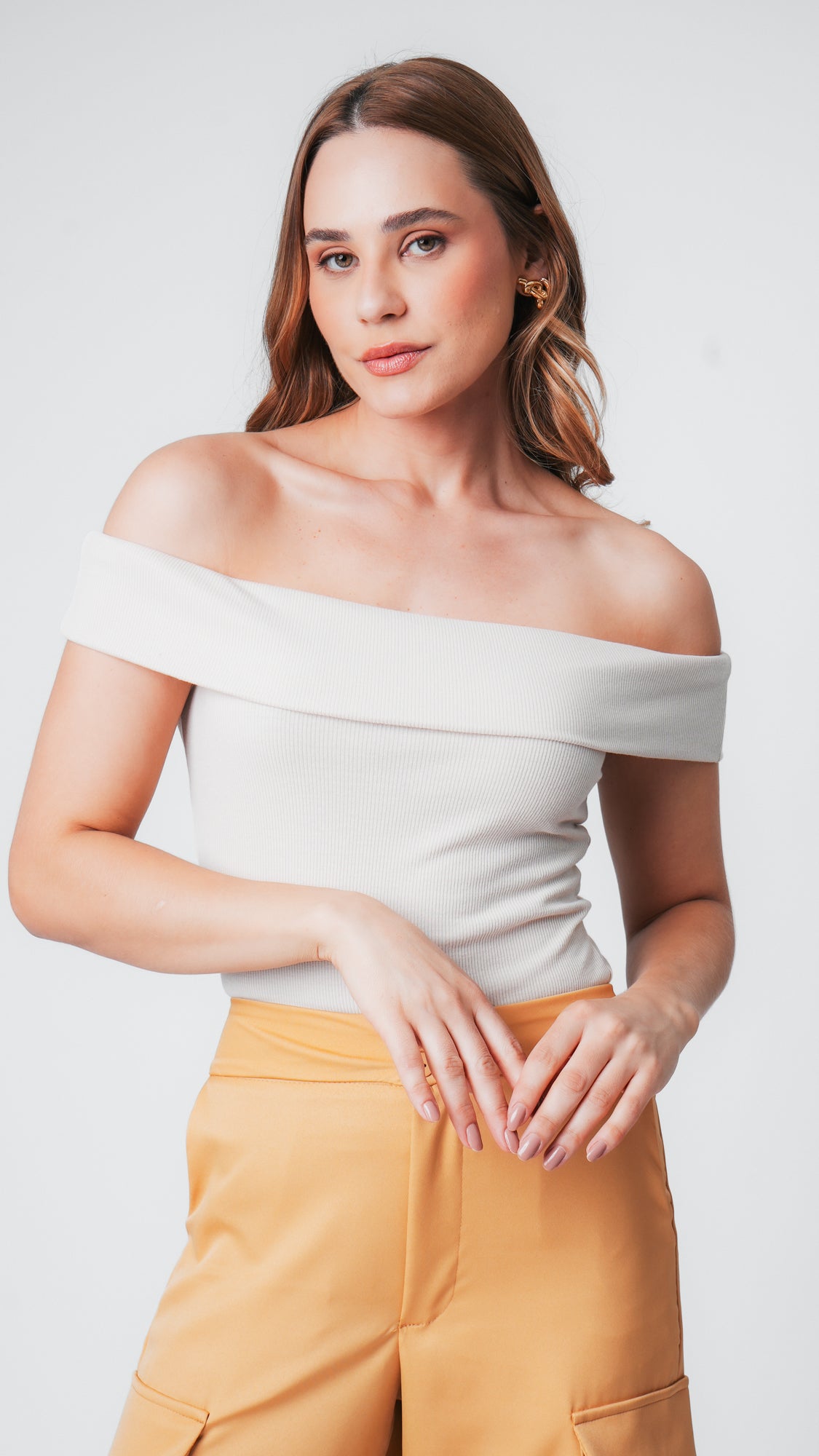 Blusa Ombro a Ombro Canelada - Nude