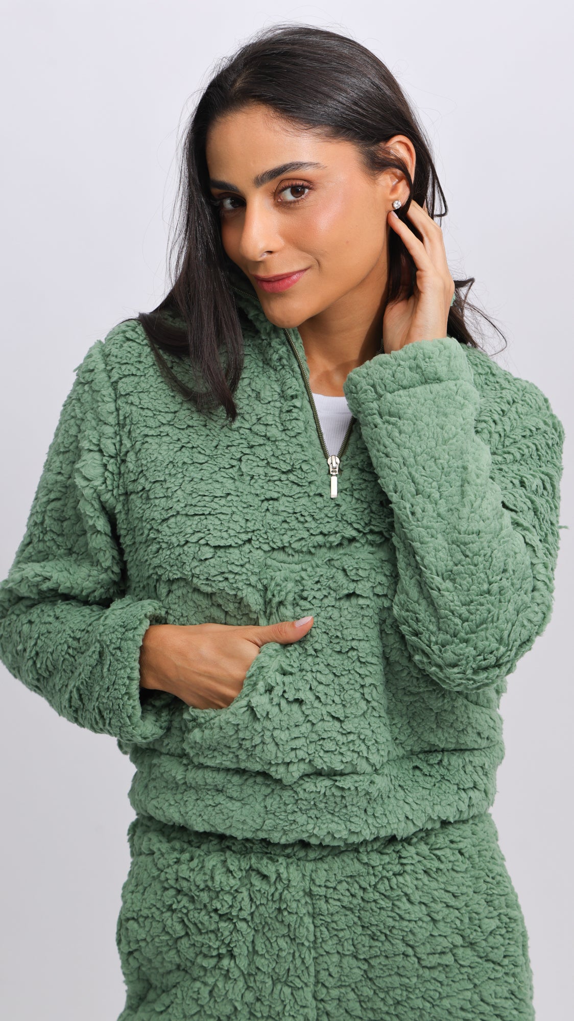Canguru Sherpa Zíper - Verde