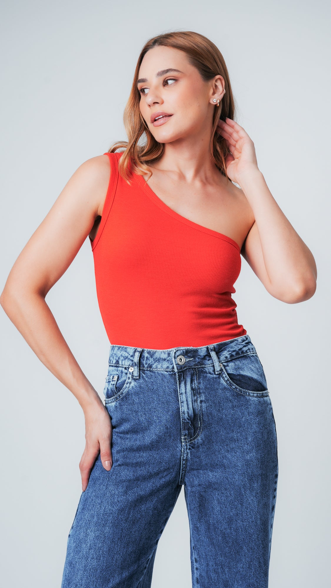 Blusa Ombro Único Canelada - Vermelha