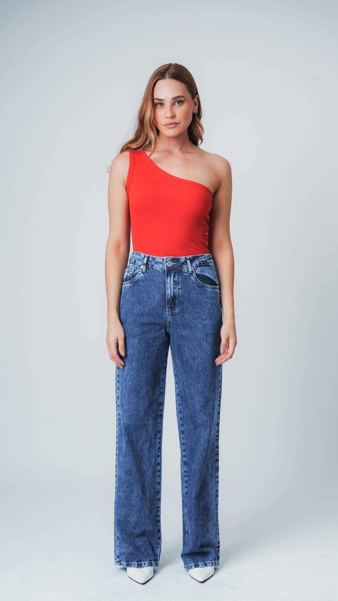 Blusa Ombro Único Canelada - Vermelha