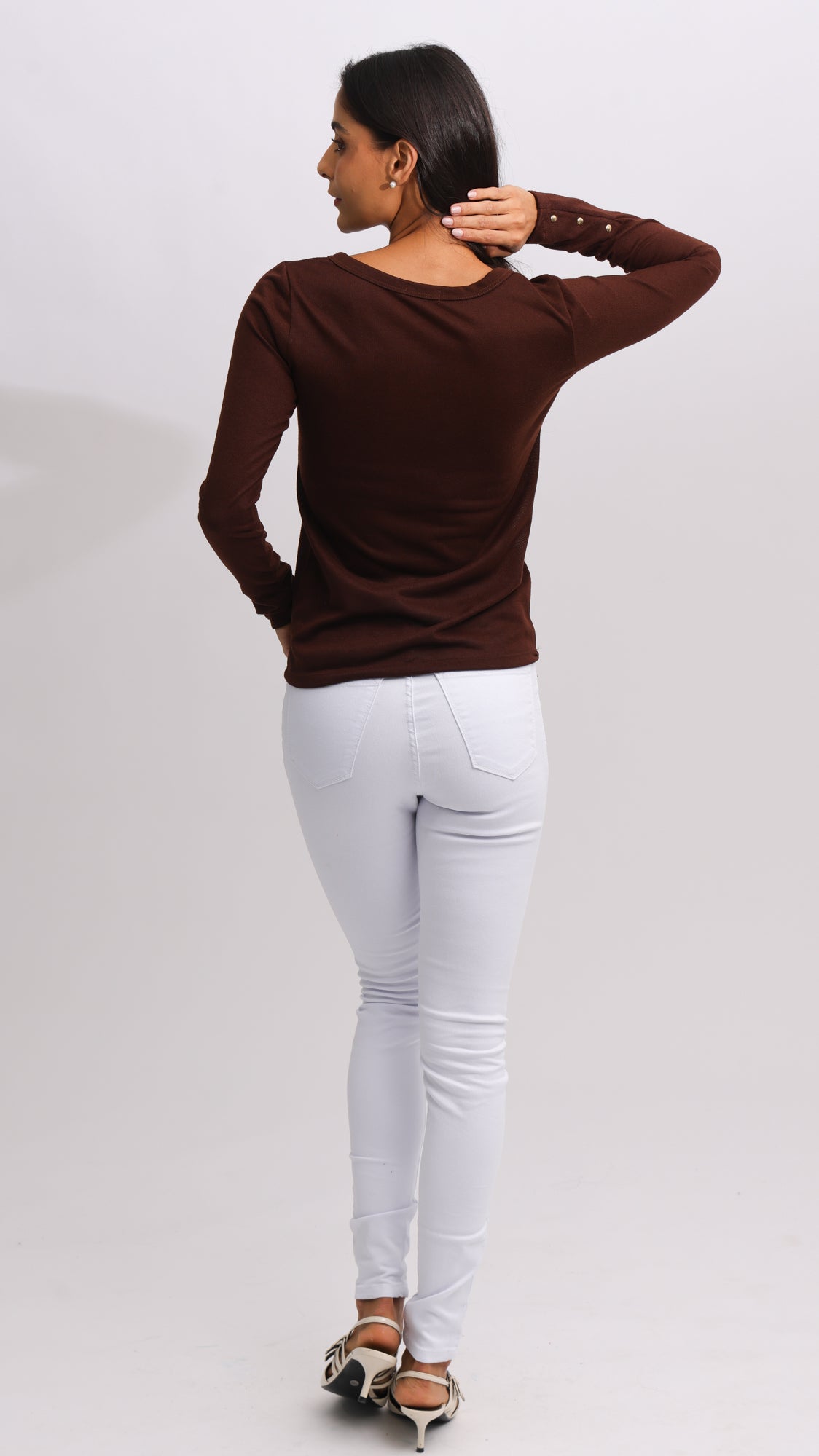 Blusa Tricô Manga Longa Taxas - Marrom