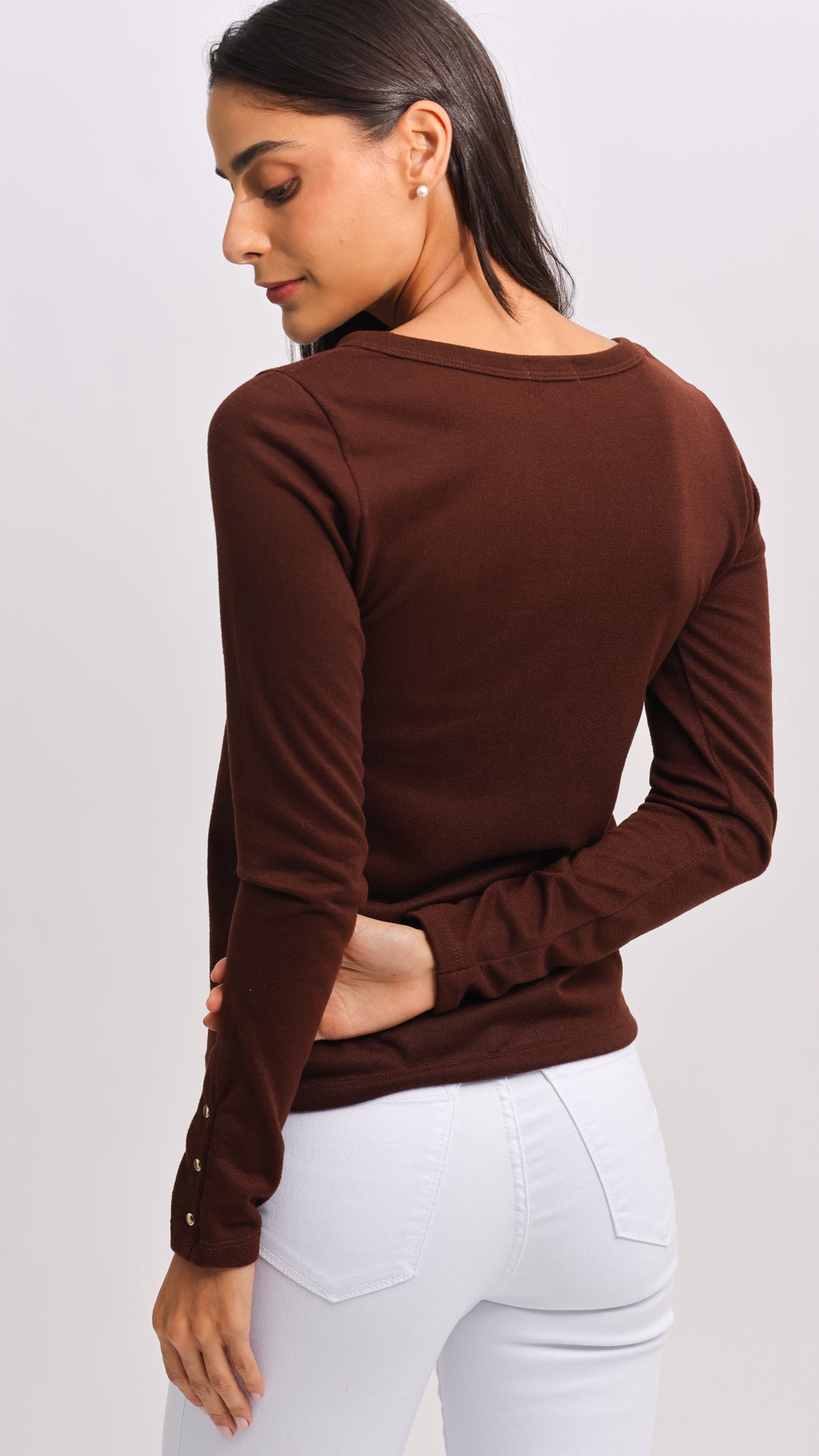 Blusa Tricô Manga Longa Taxas - Marrom