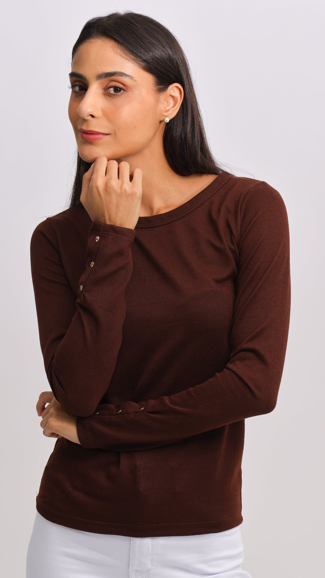 Blusa Tricô Manga Longa Taxas - Marrom