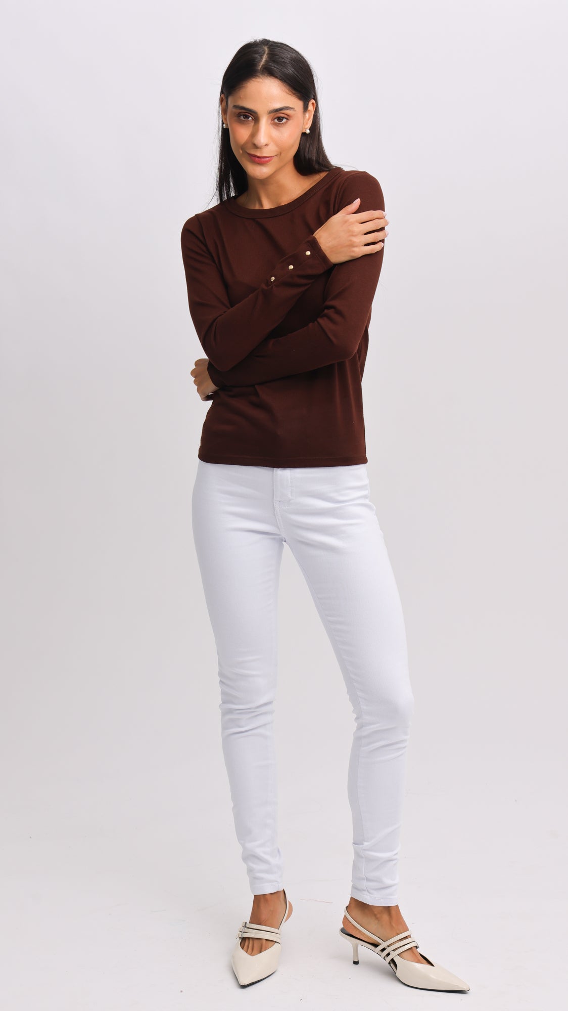 Blusa Tricô Manga Longa Taxas - Marrom