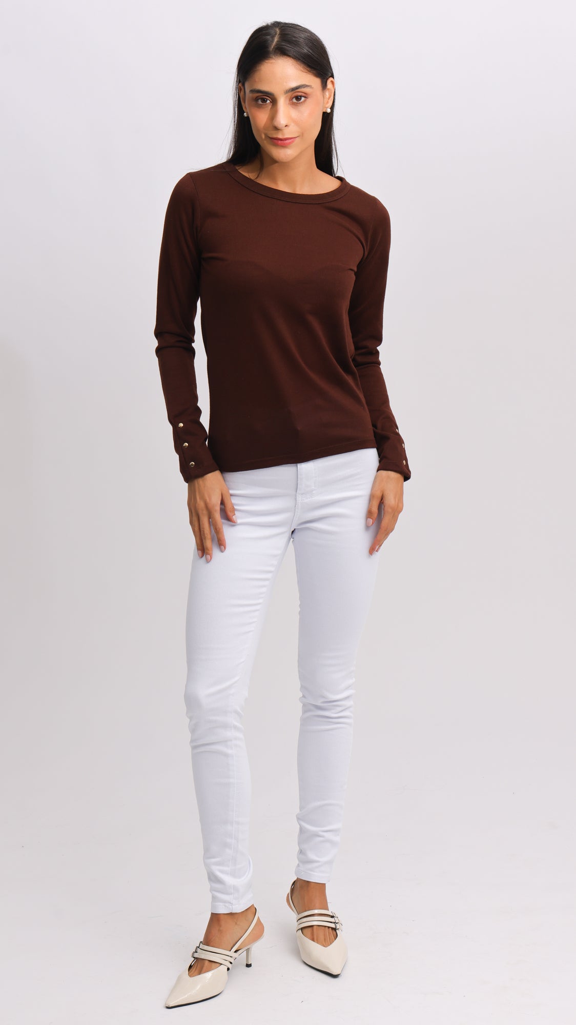 Blusa Tricô Manga Longa Taxas - Marrom