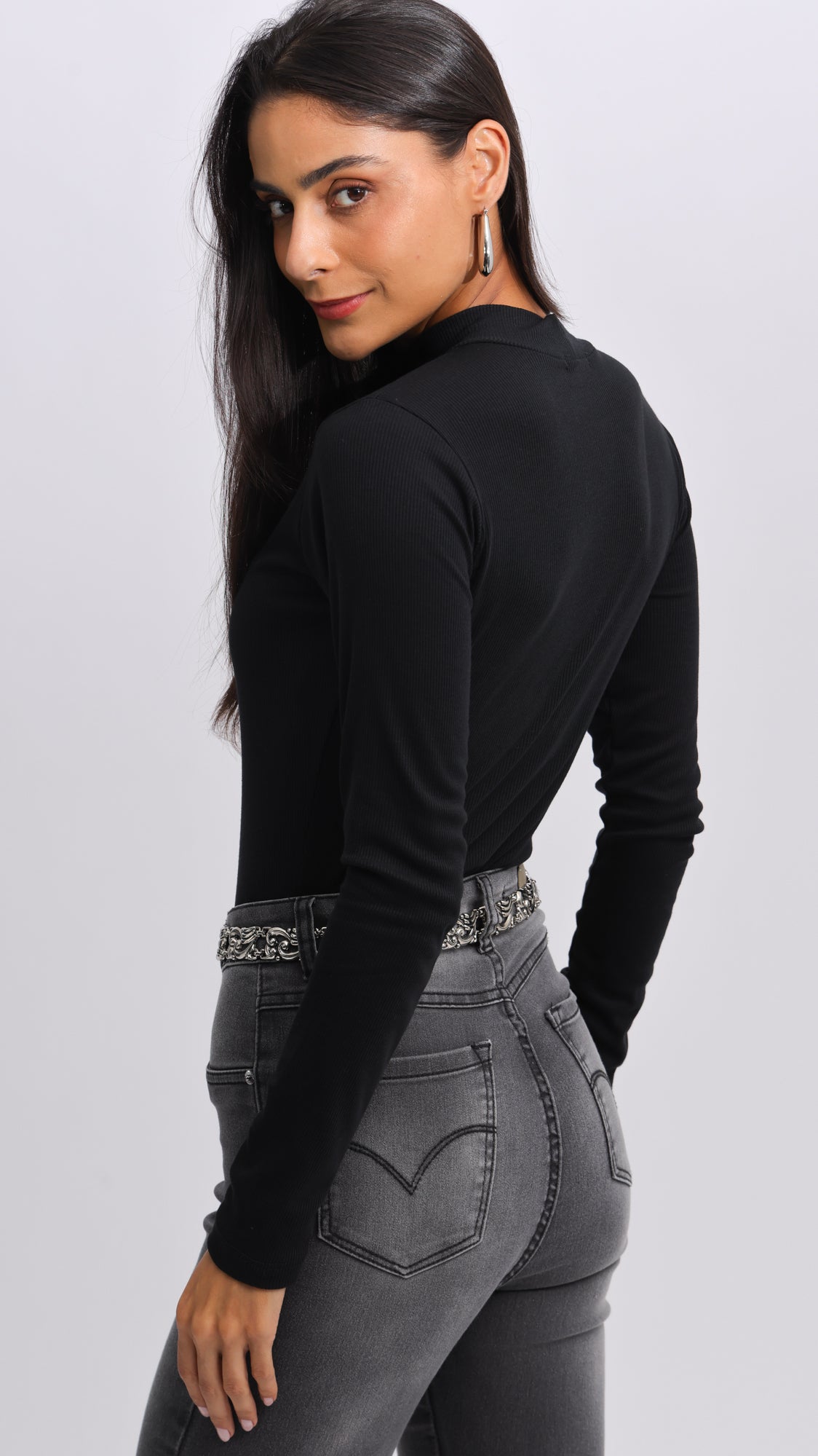 Cropped Canelado Gola Alta - Preto