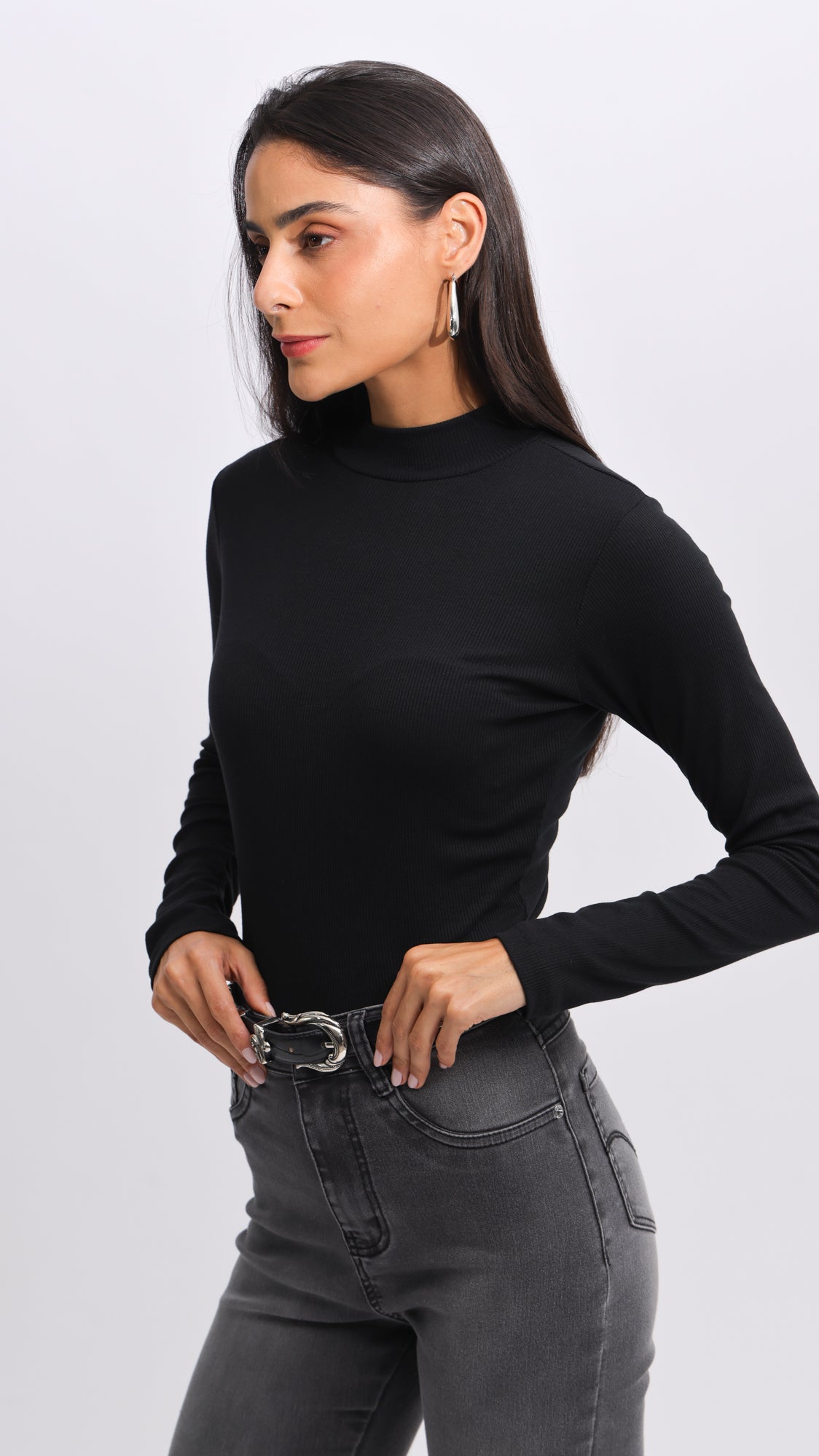 Cropped Canelado Gola Alta - Preto