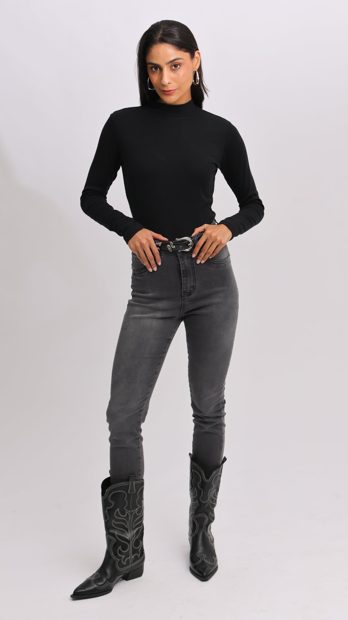 Cropped Canelado Gola Alta - Preto