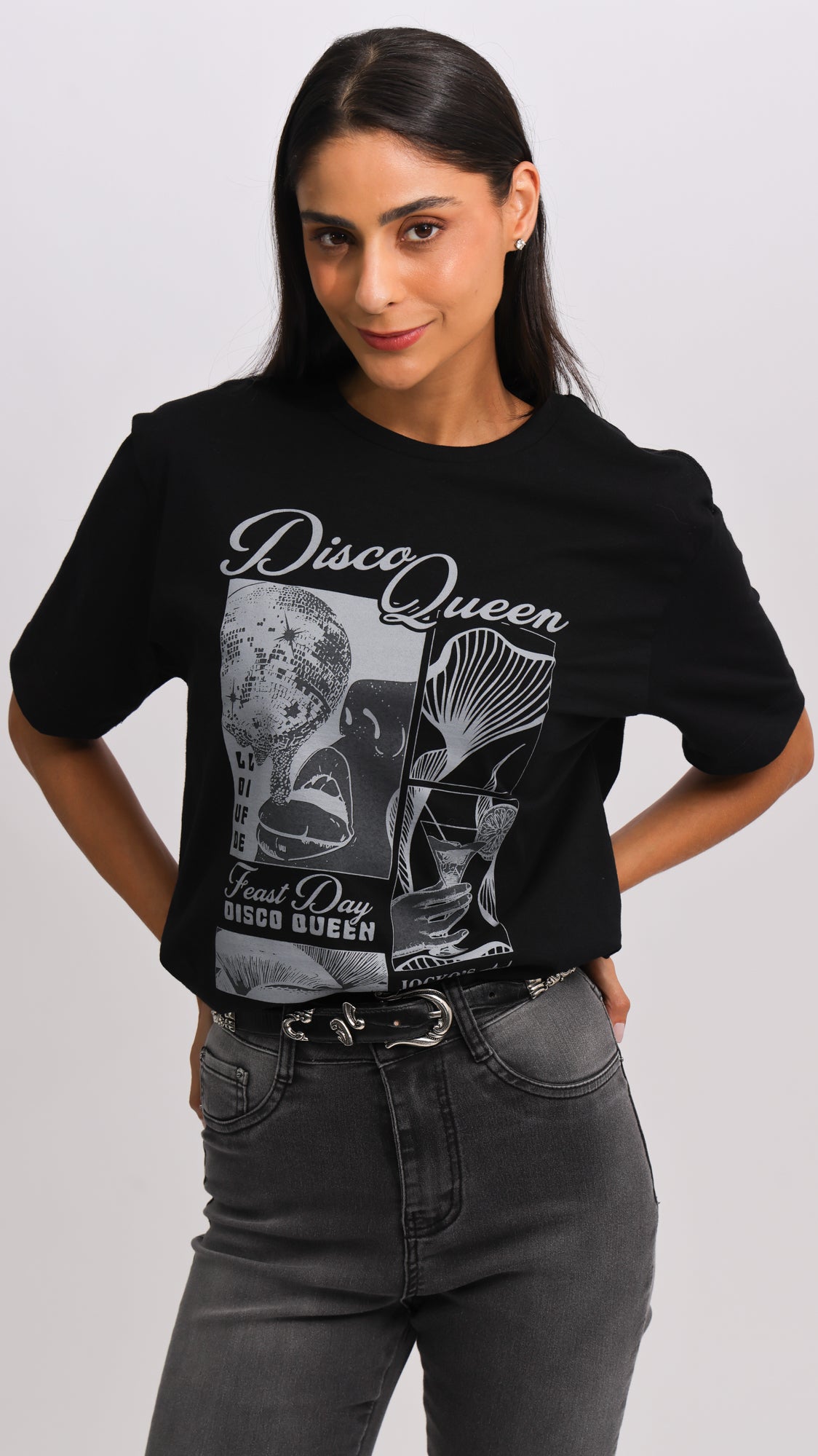 Camiseta Oversized Disco - Preta