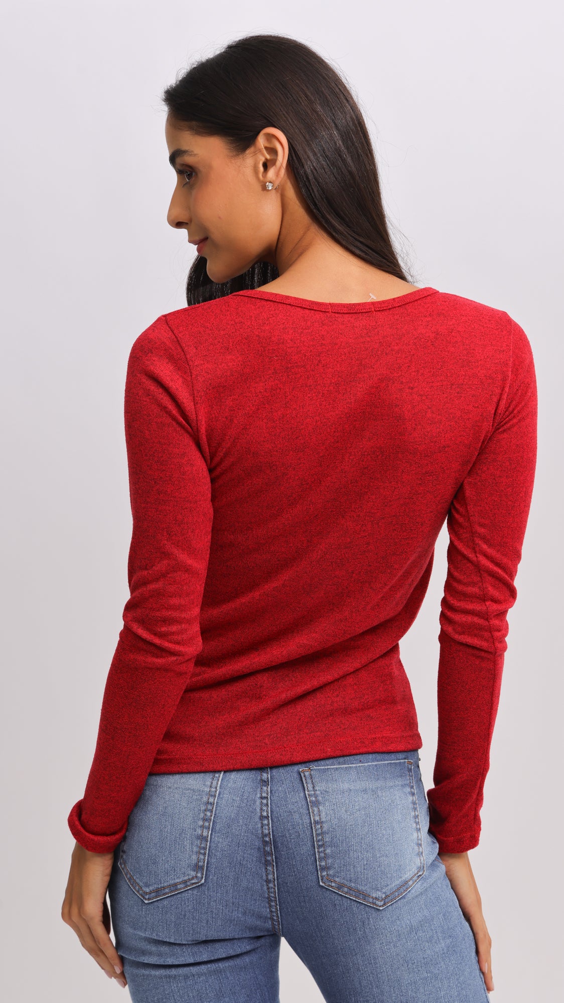 Blusa Tricô Manga Longa V - Vermelha