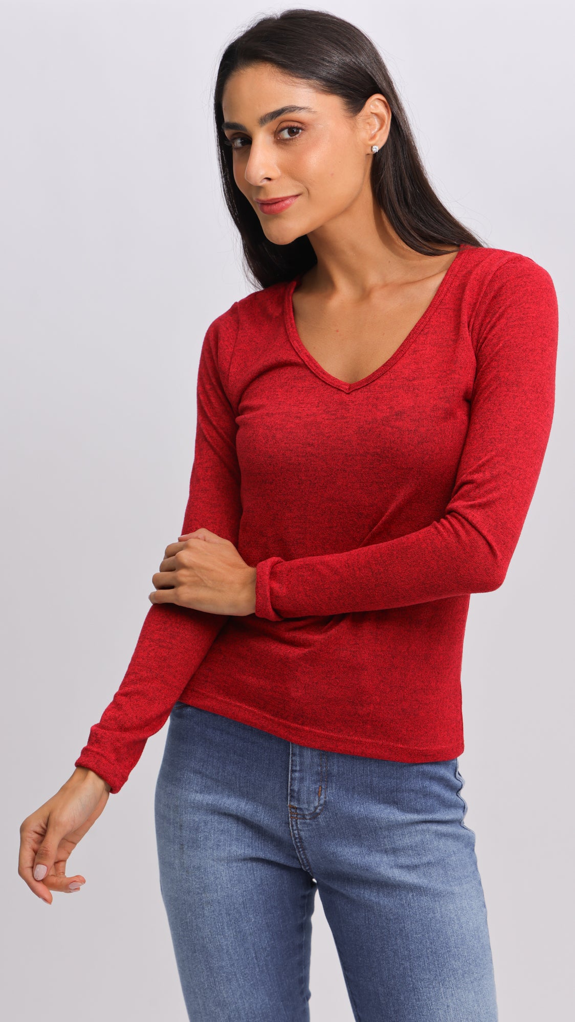 Blusa Tricô Manga Longa V - Vermelha