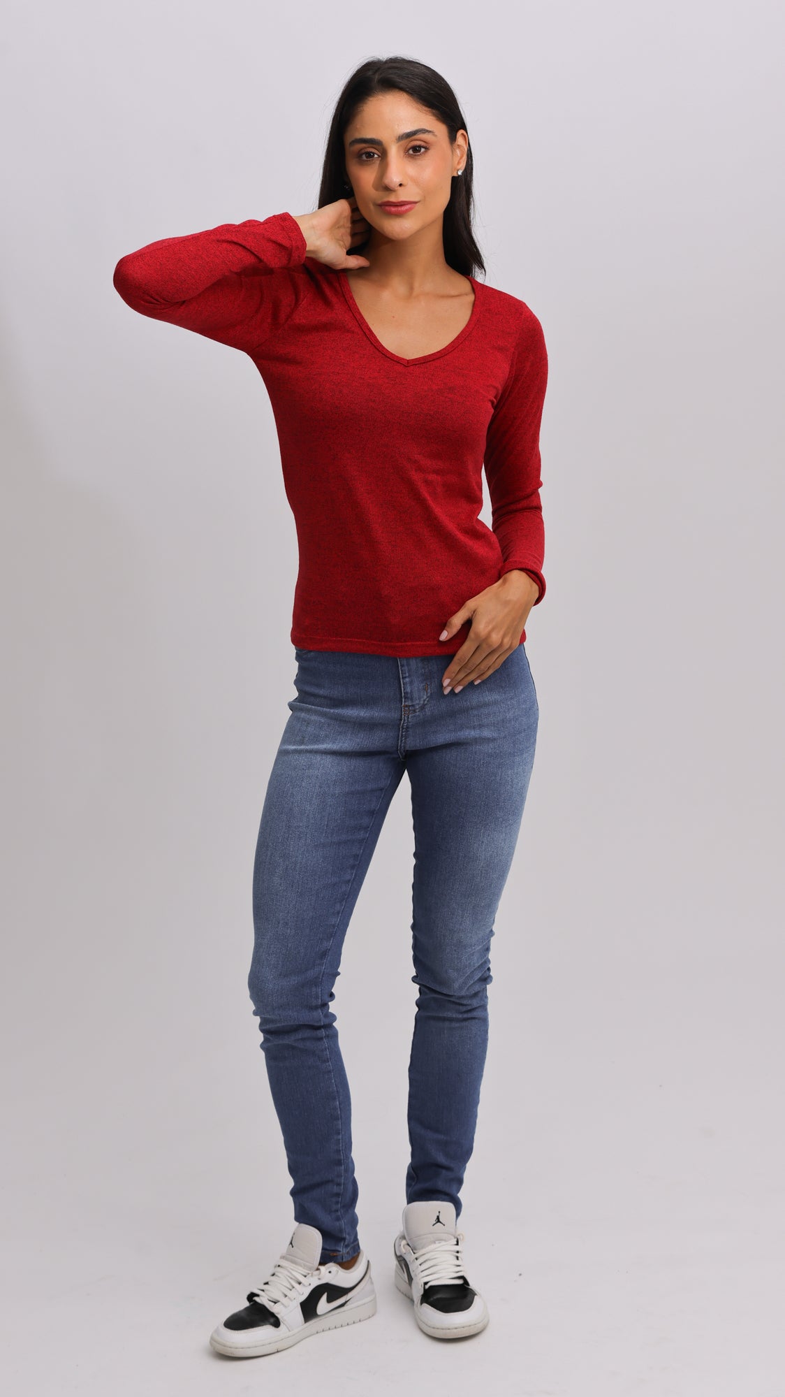 Blusa Tricô Manga Longa V - Vermelha