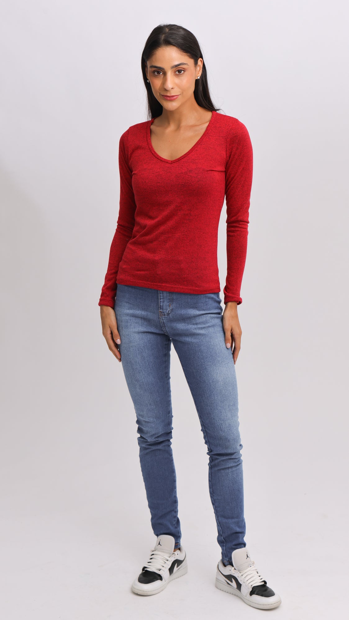 Blusa Tricô Manga Longa V - Vermelha