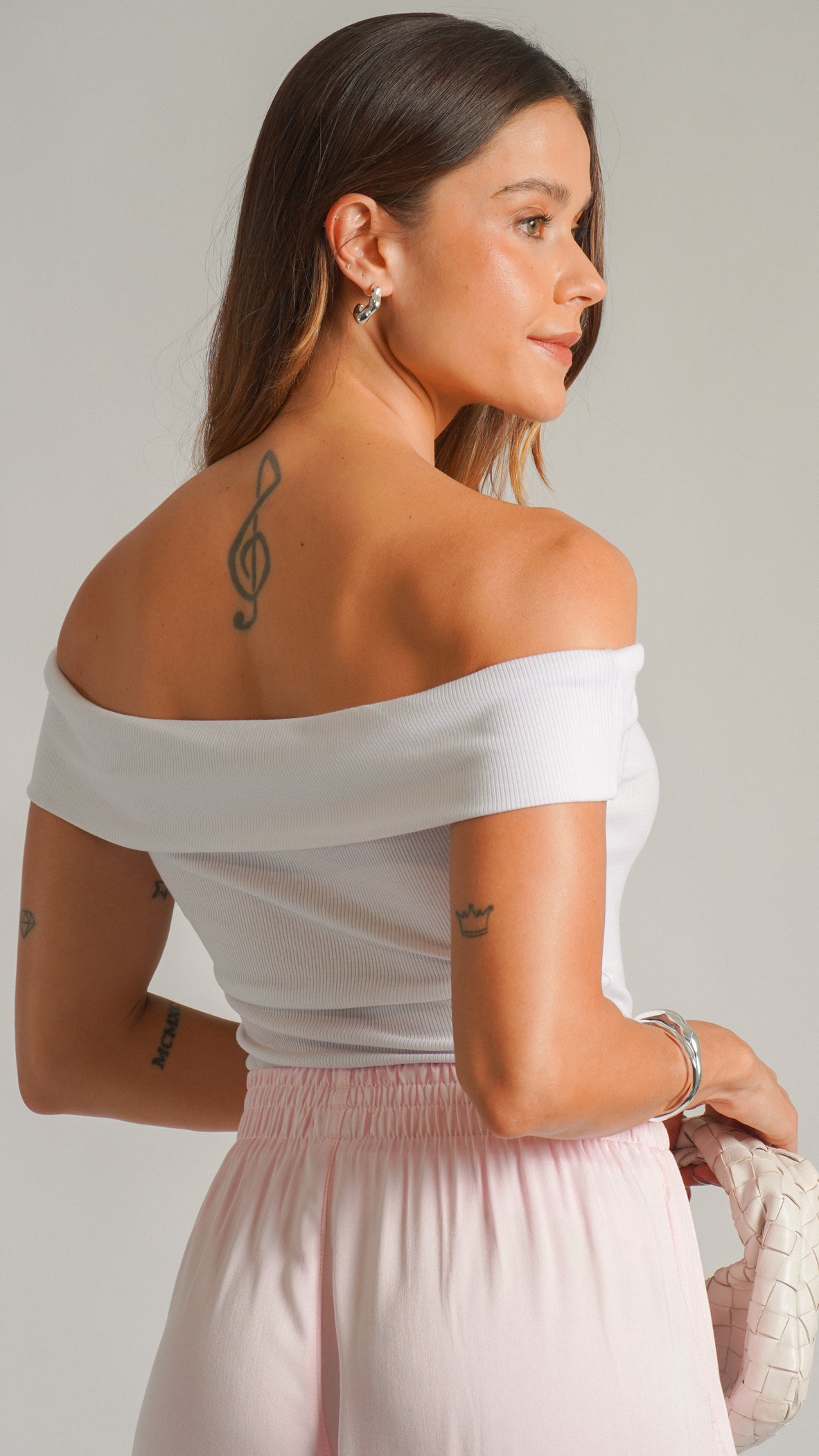 Blusa Ombro a Ombro Canelada - Branca