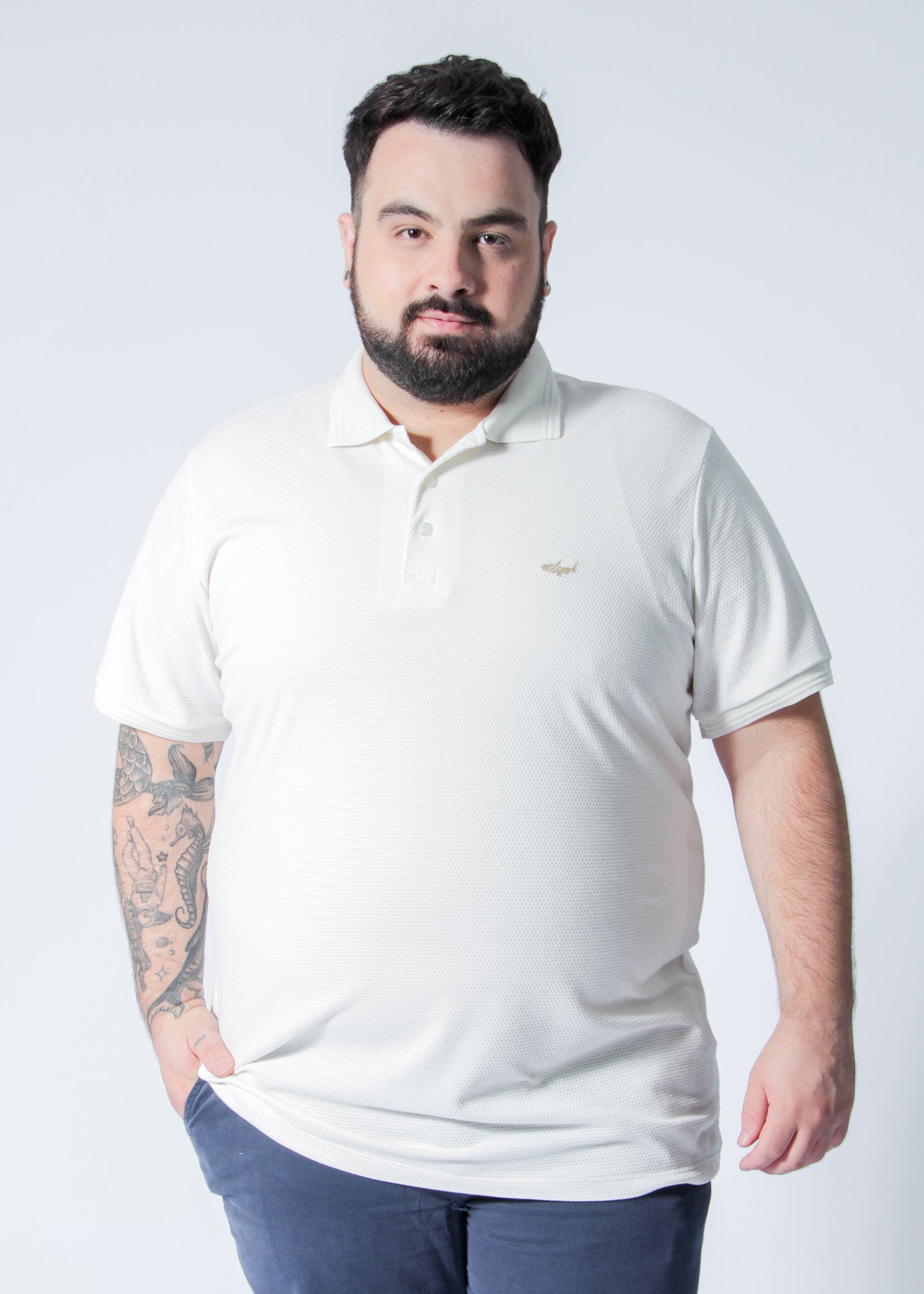 Camisa Polo Colmeia Plus Size - Off White