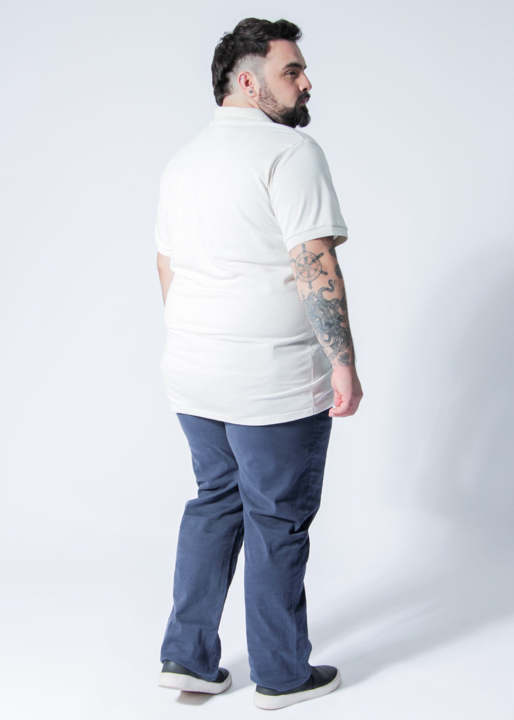 Camisa Polo Colmeia Plus Size - Off White