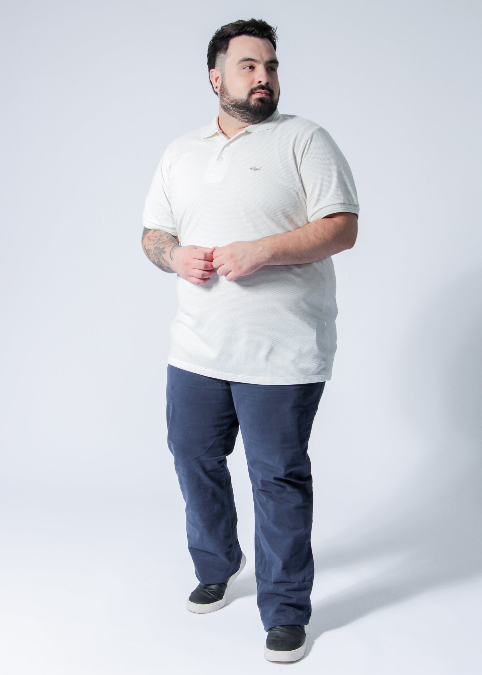Camisa Polo Colmeia Plus Size - Off White