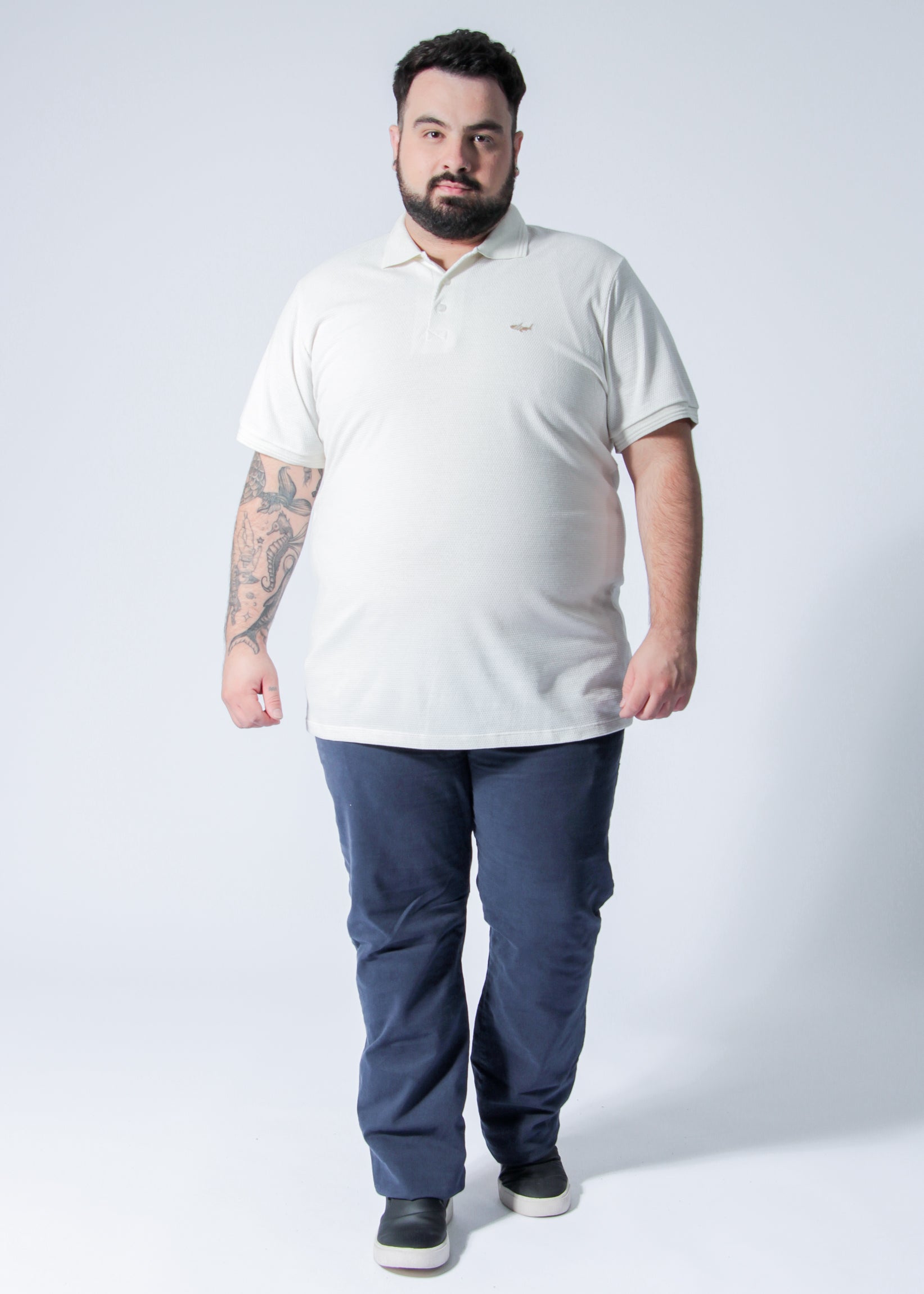 Camisa Polo Colmeia Plus Size - Off White