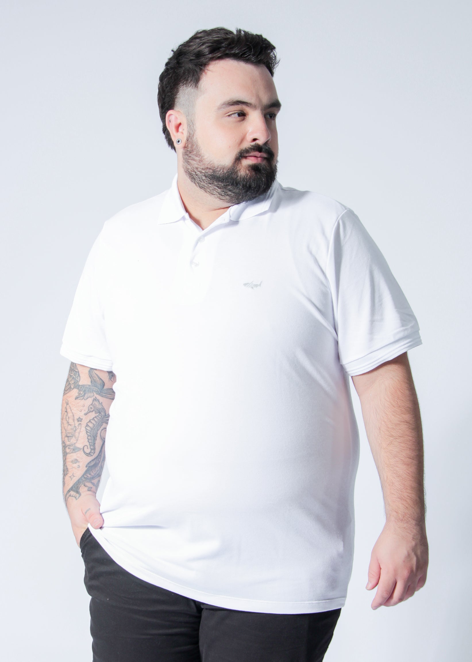 Camisa Polo Piquet Plus Size - Branca