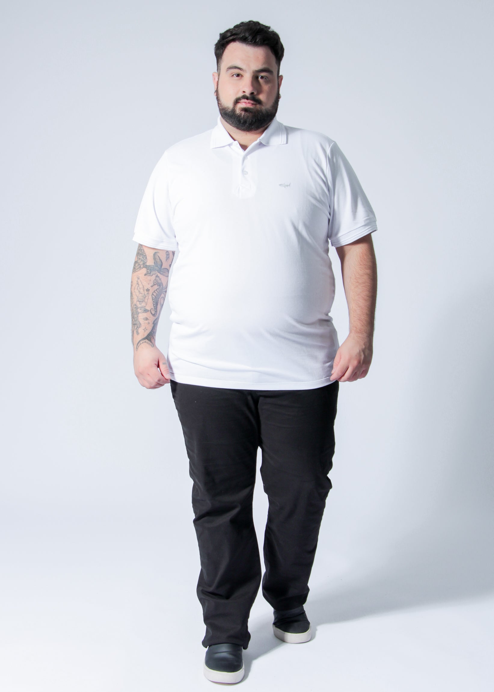 Camisa Polo Piquet Plus Size - Branca