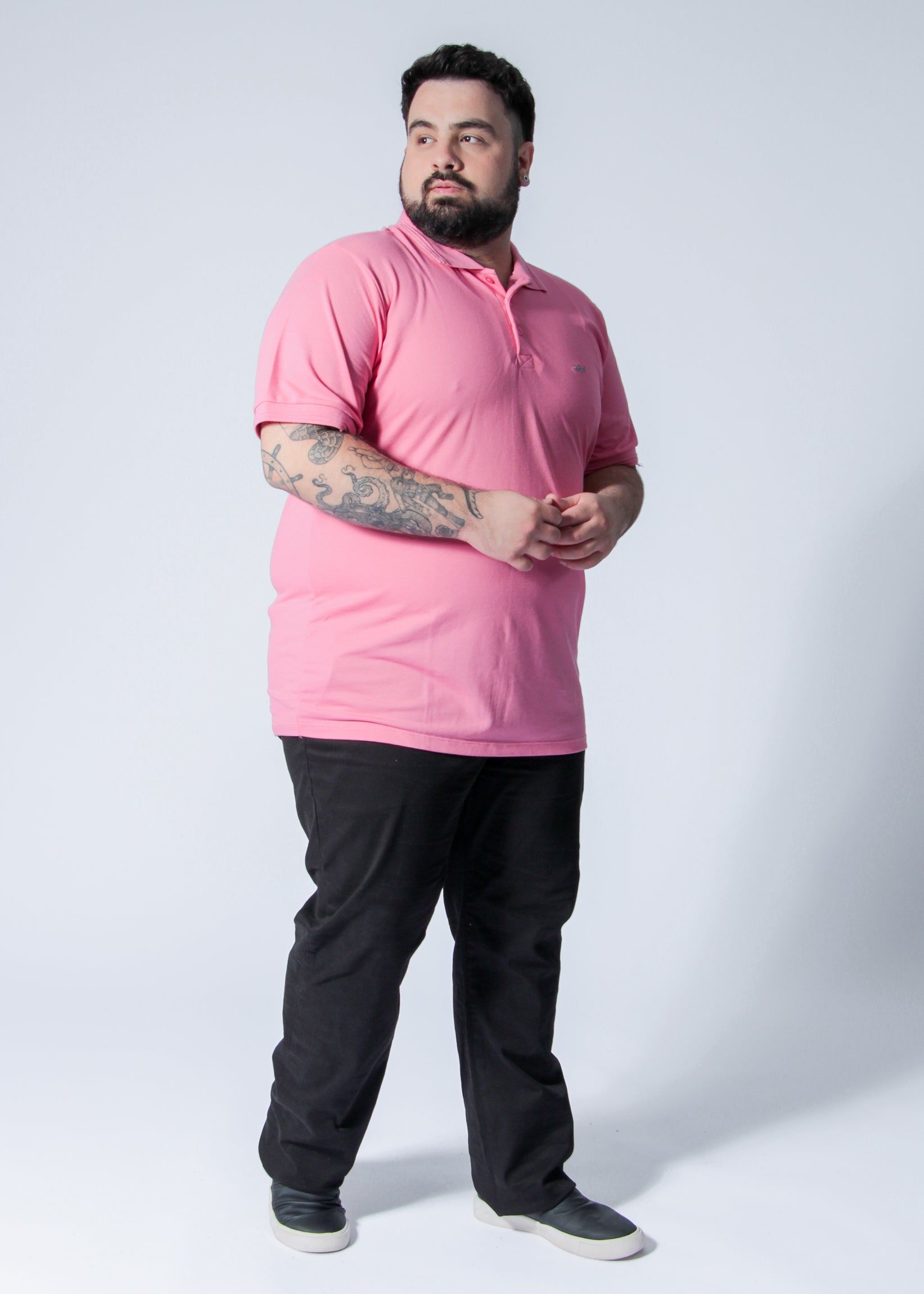 Camisa Polo Piquet Plus Size - Rosa