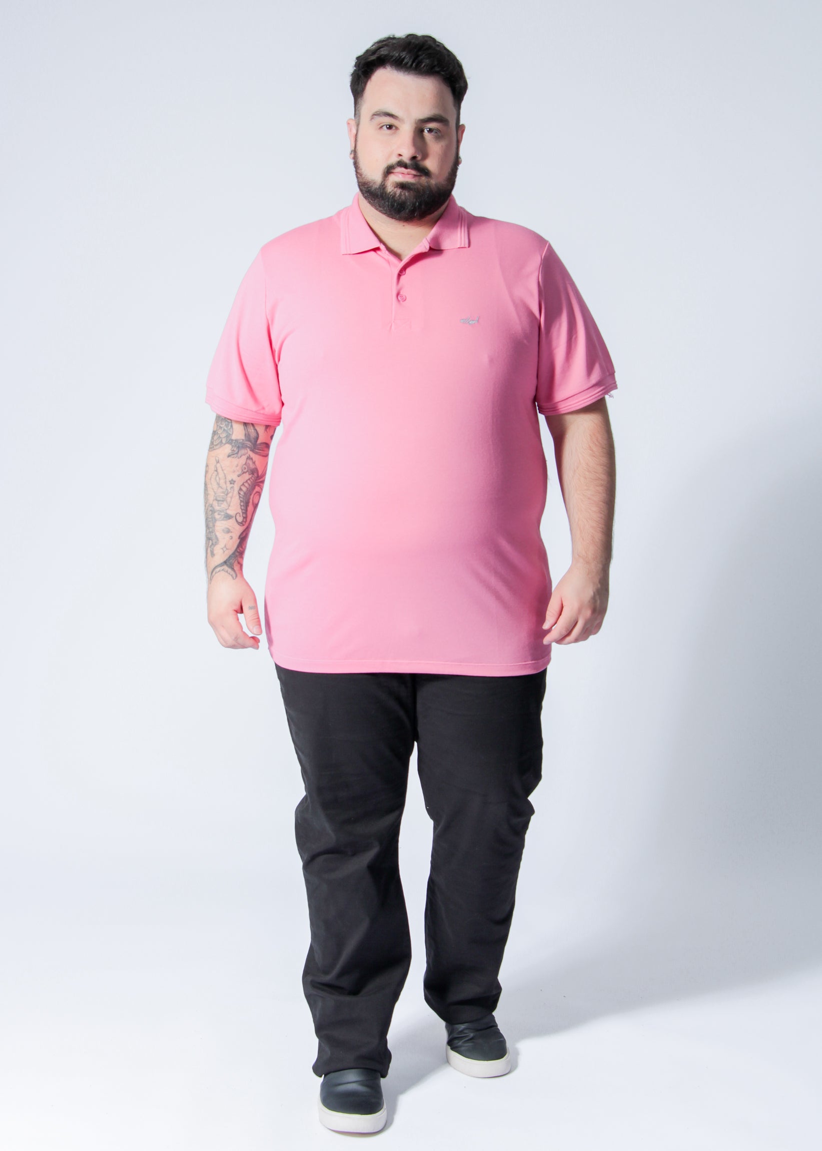 Camisa Polo Piquet Plus Size - Rosa