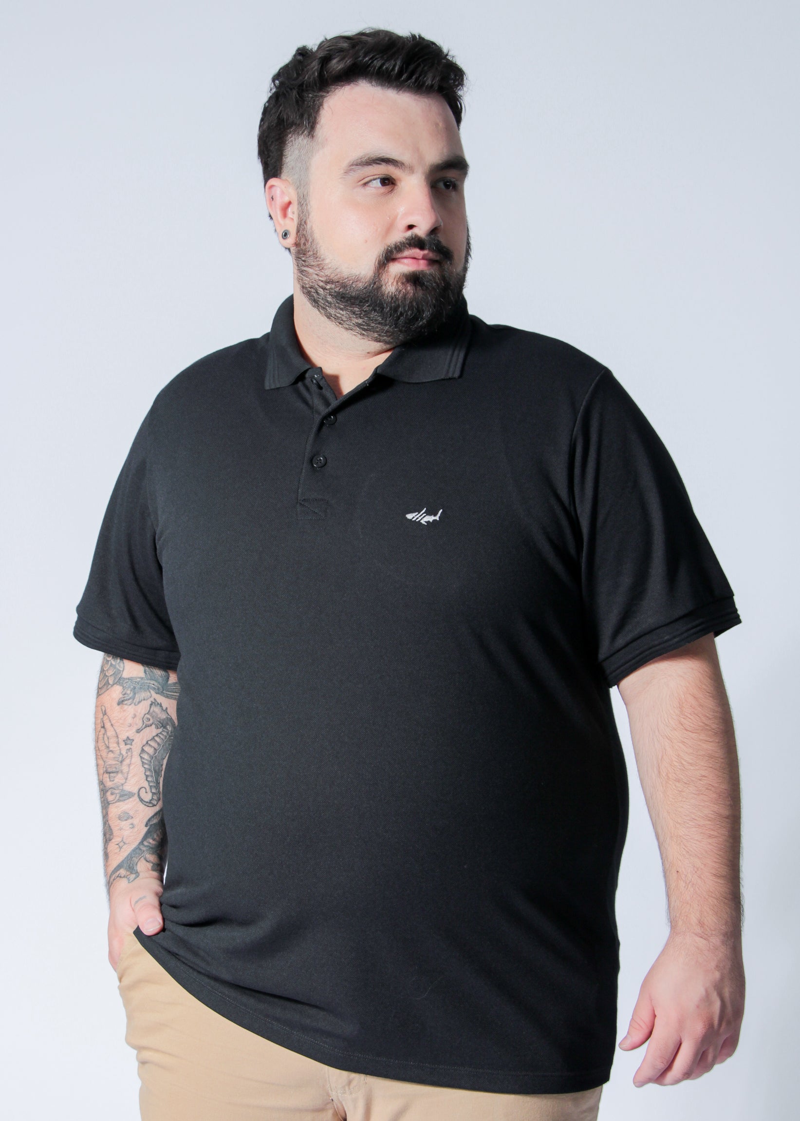 Camisa Polo Piquet Plus Size - Preta