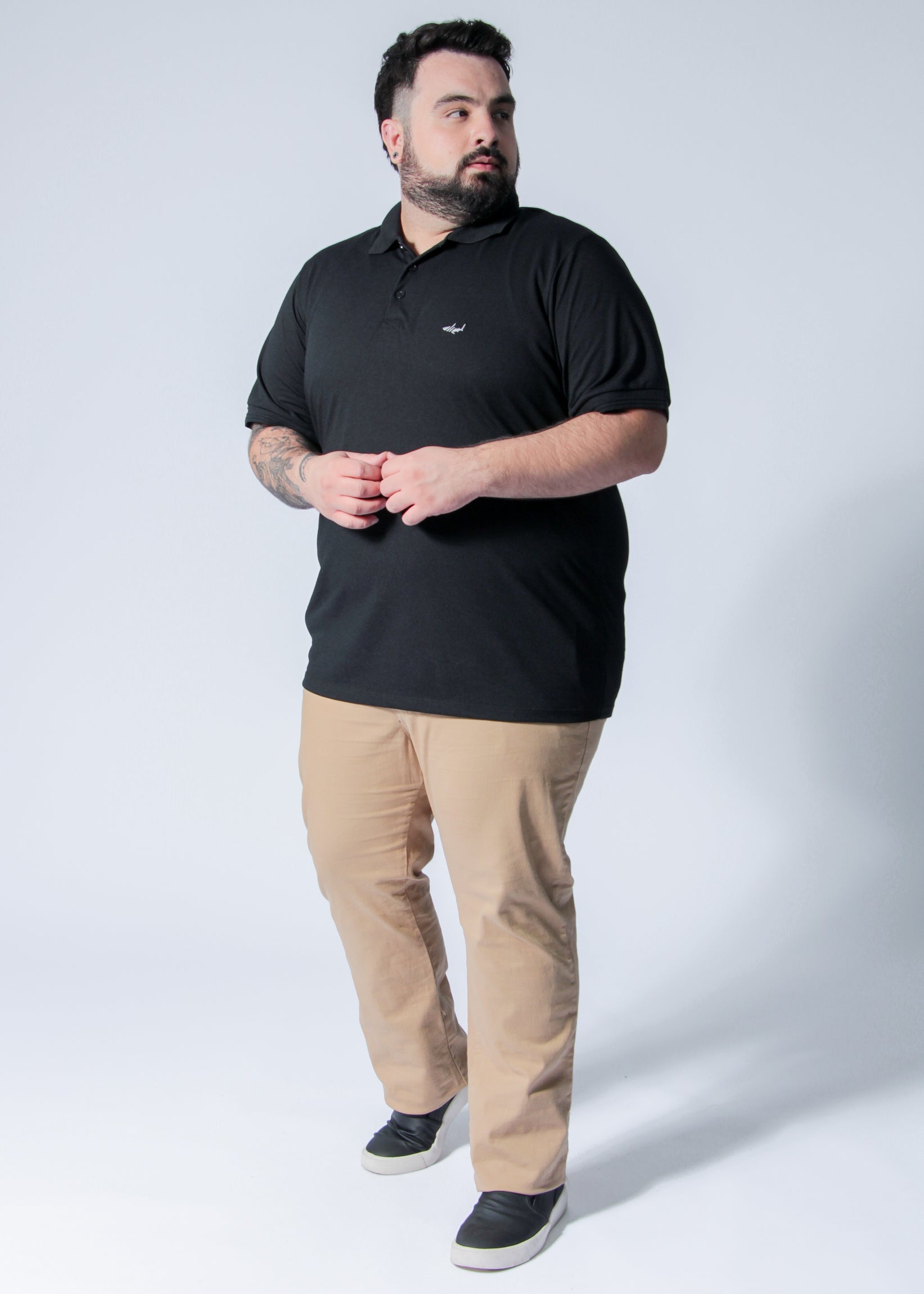 Camisa Polo Piquet Plus Size - Preta